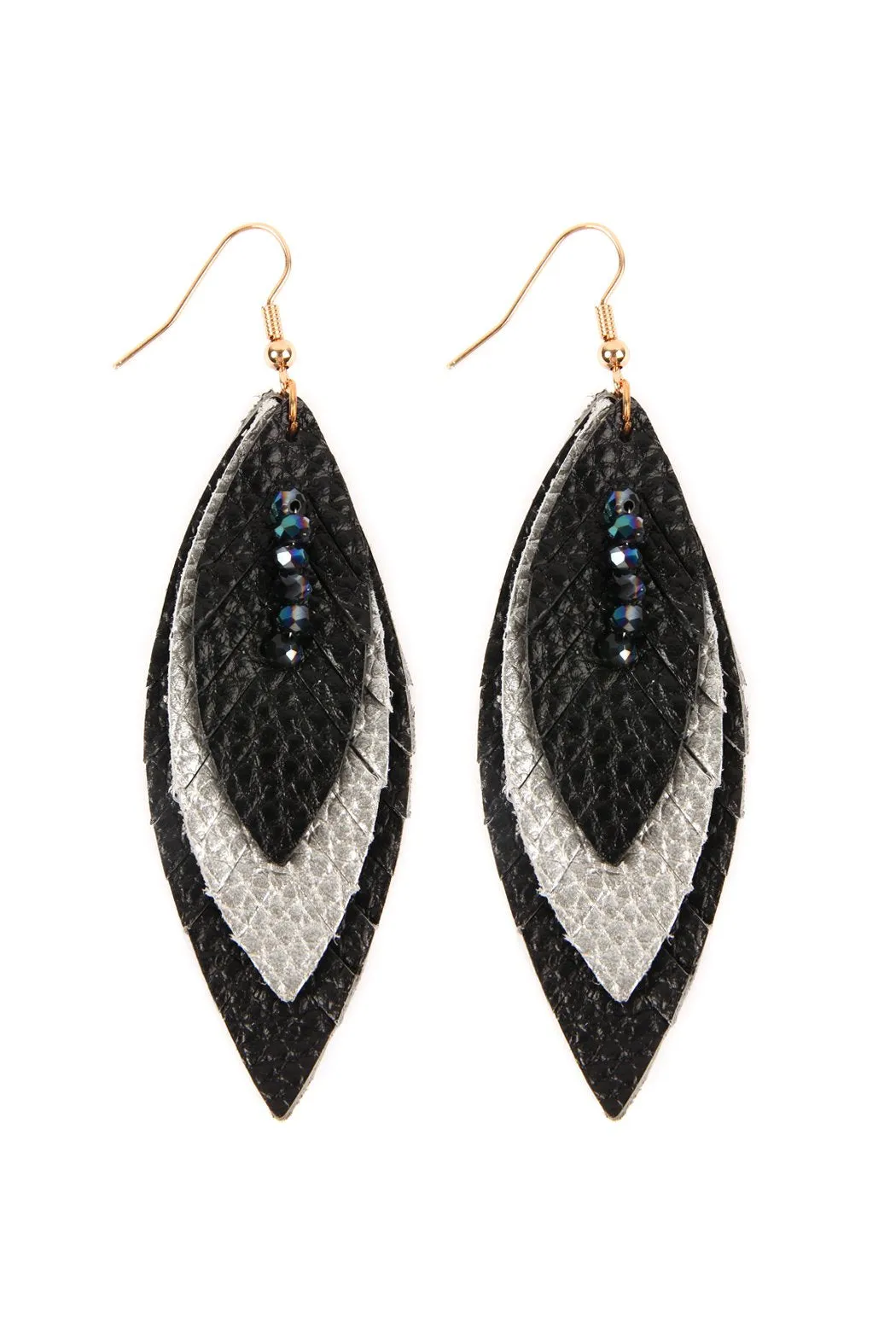 Hde2235 - Three Layer Fringe Leather Marquise Earrings