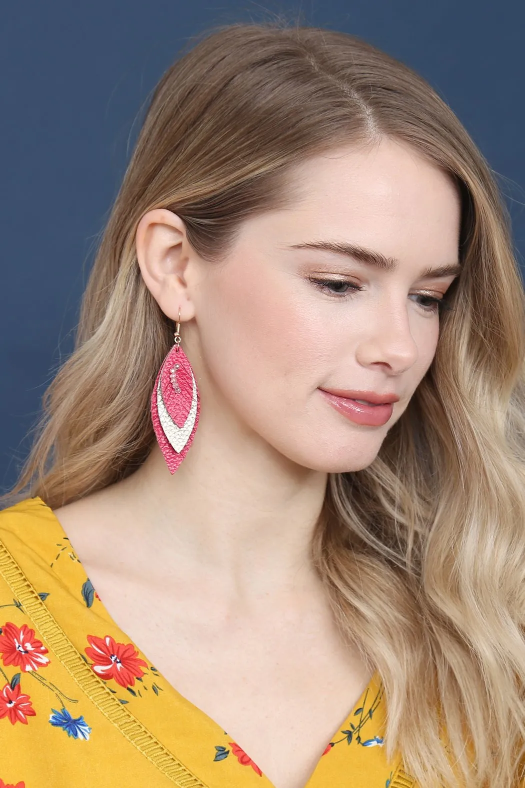 Hde2235 - Three Layer Fringe Leather Marquise Earrings