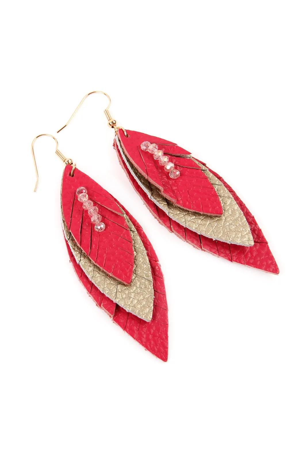 Hde2235 - Three Layer Fringe Leather Marquise Earrings