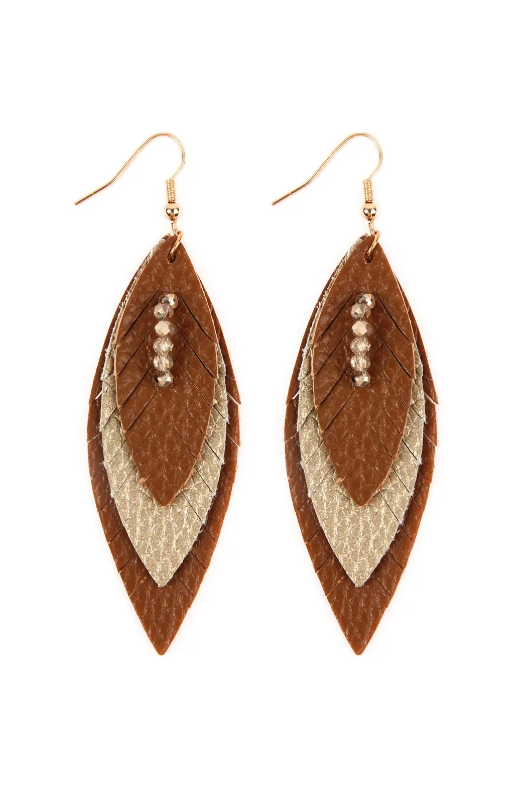 Hde2235 - Three Layer Fringe Leather Marquise Earrings