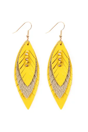 Hde2235 - Three Layer Fringe Leather Marquise Earrings
