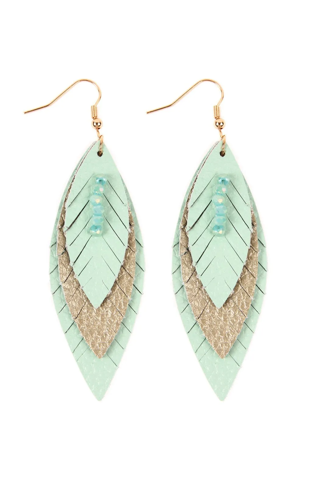 Hde2235 - Three Layer Fringe Leather Marquise Earrings