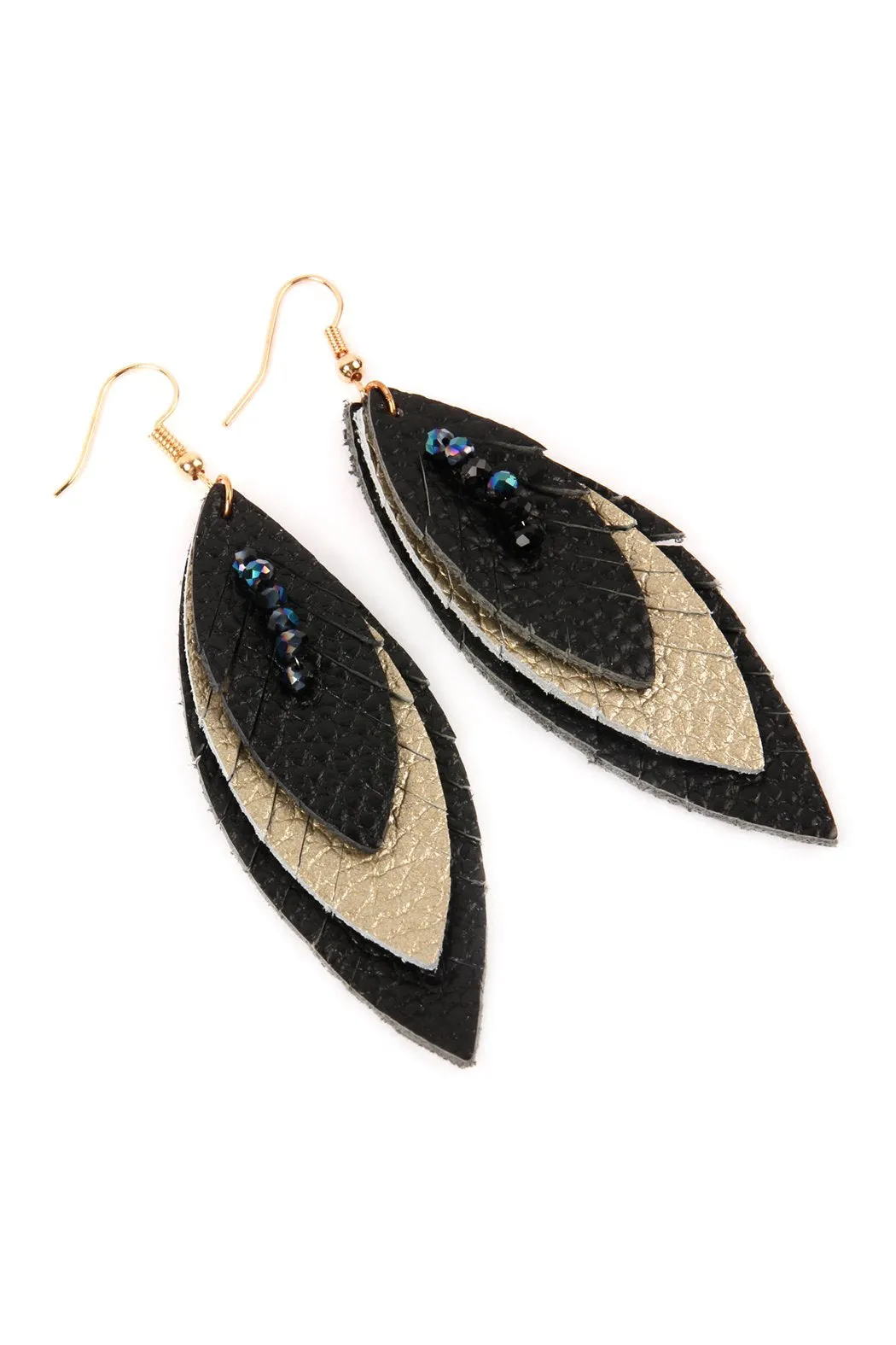 Hde2235 - Three Layer Fringe Leather Marquise Earrings
