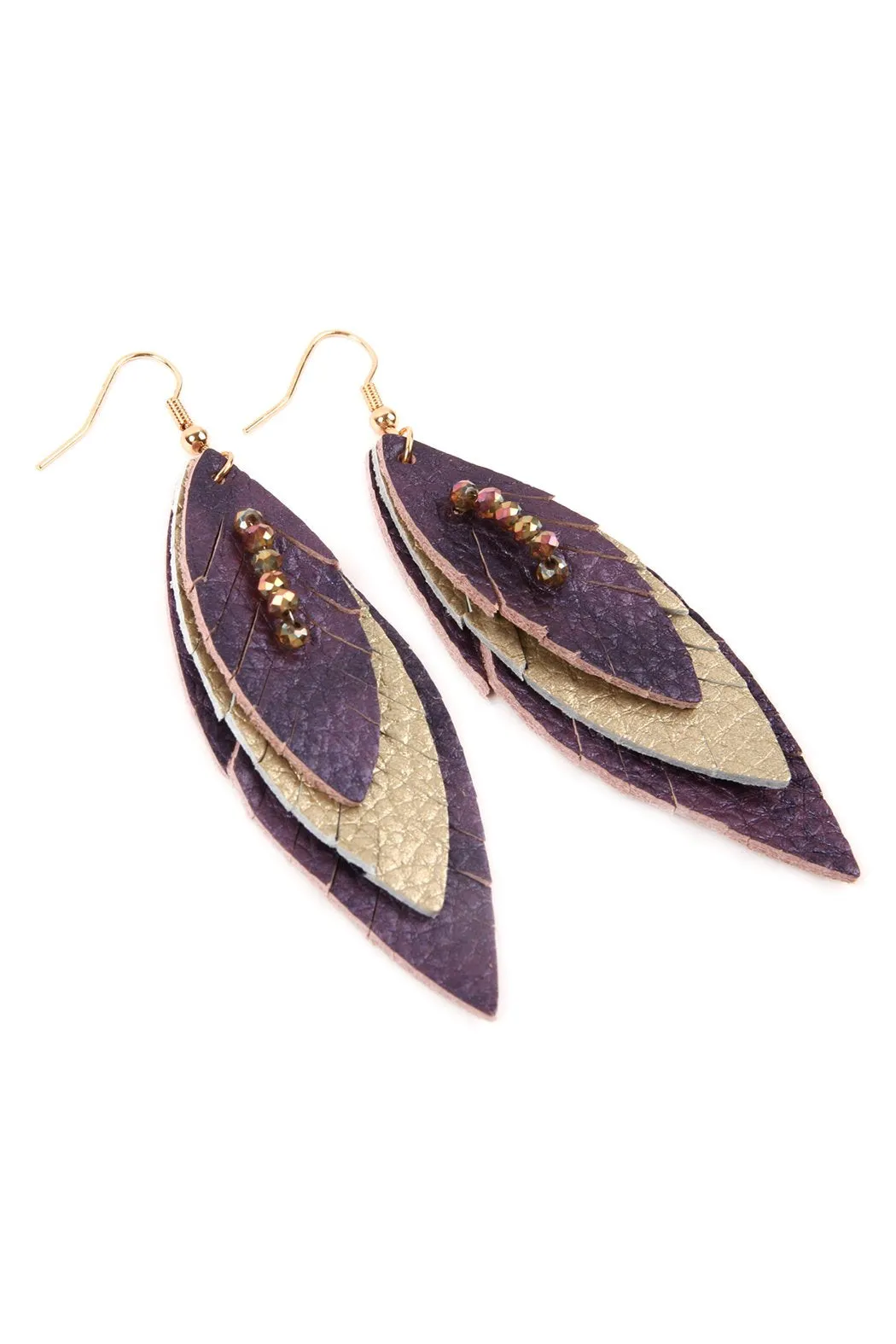 Hde2235 - Three Layer Fringe Leather Marquise Earrings