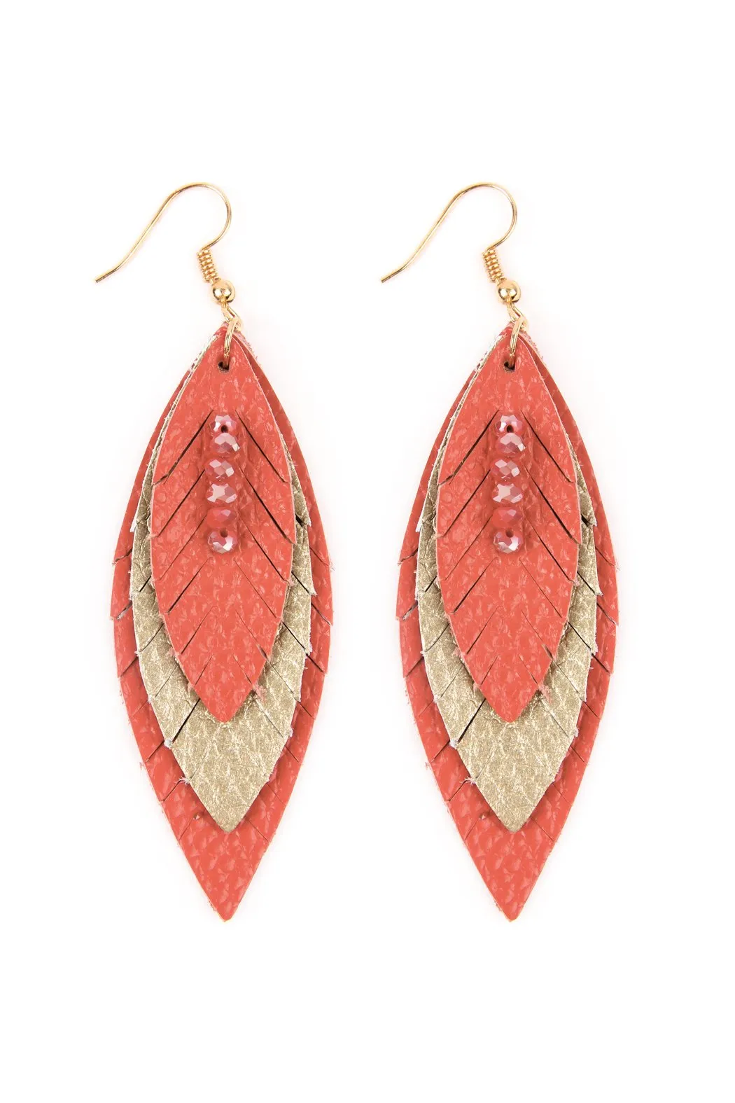 Hde2235 - Three Layer Fringe Leather Marquise Earrings