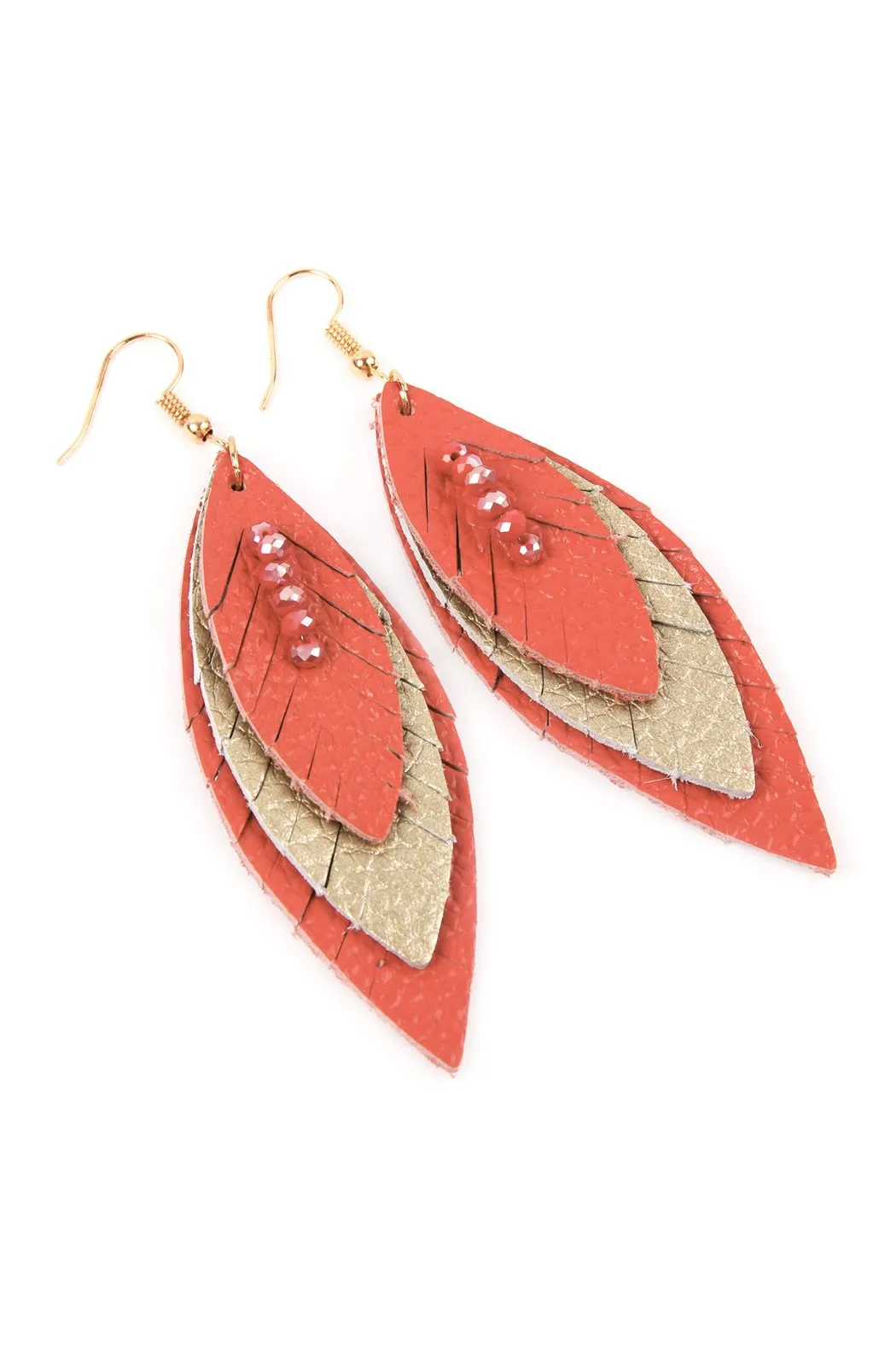 Hde2235 - Three Layer Fringe Leather Marquise Earrings