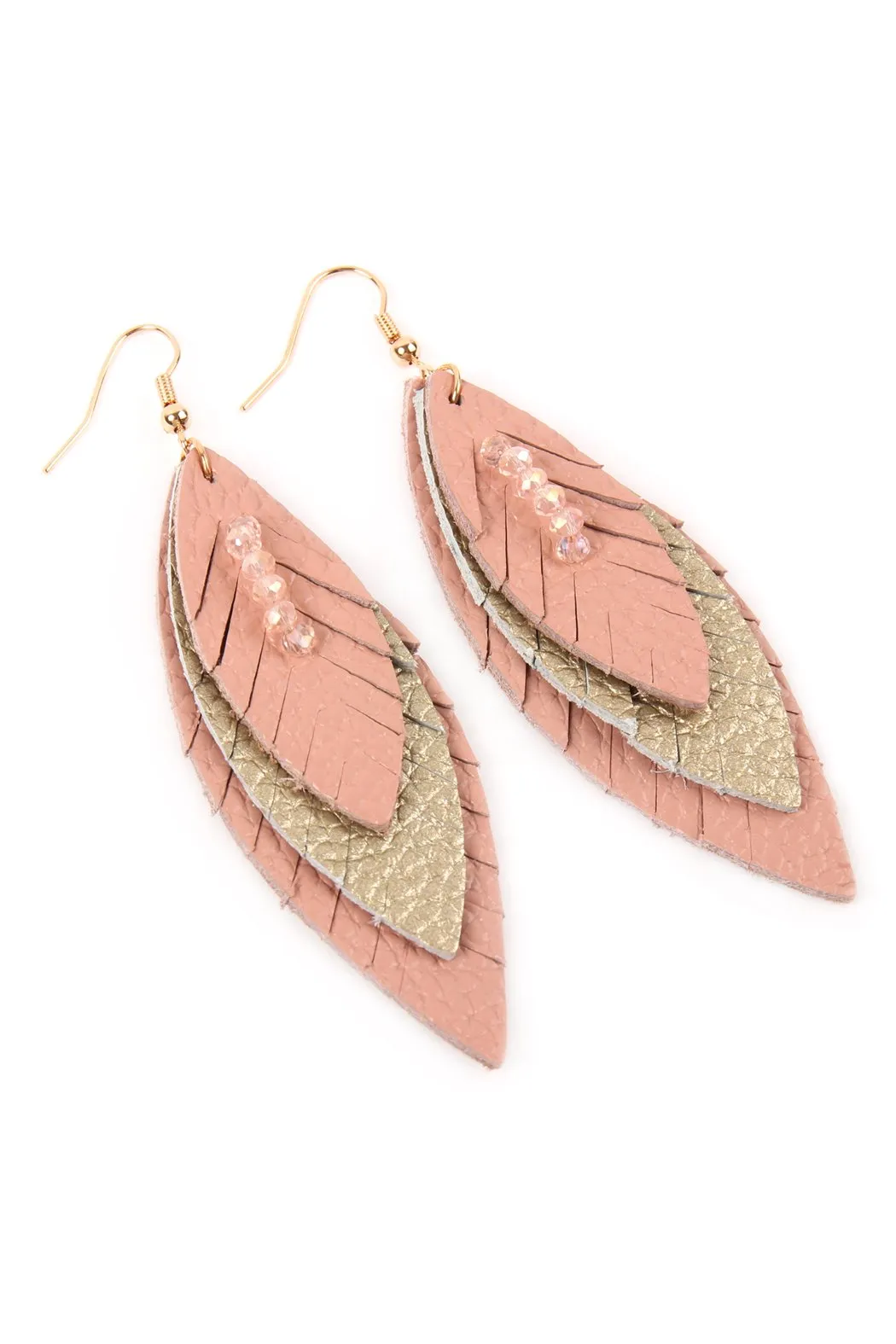 Hde2235 - Three Layer Fringe Leather Marquise Earrings