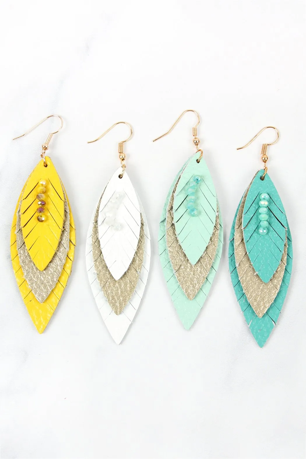Hde2235 - Three Layer Fringe Leather Marquise Earrings