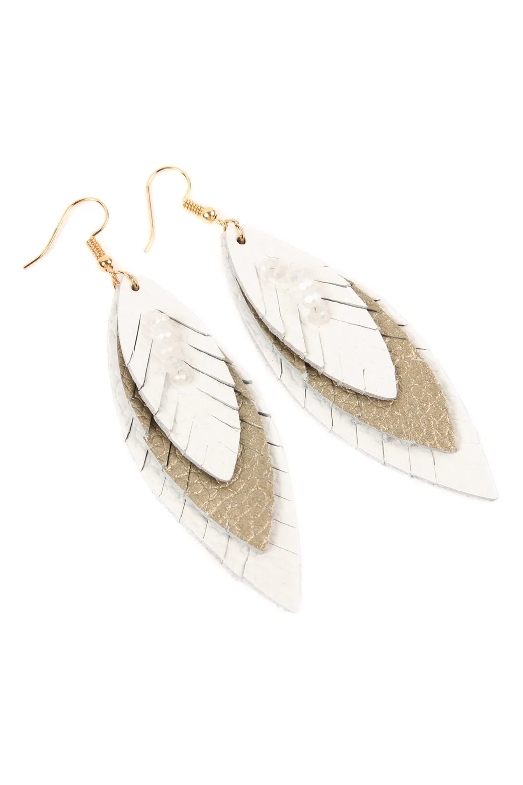 Hde2235 - Three Layer Fringe Leather Marquise Earrings
