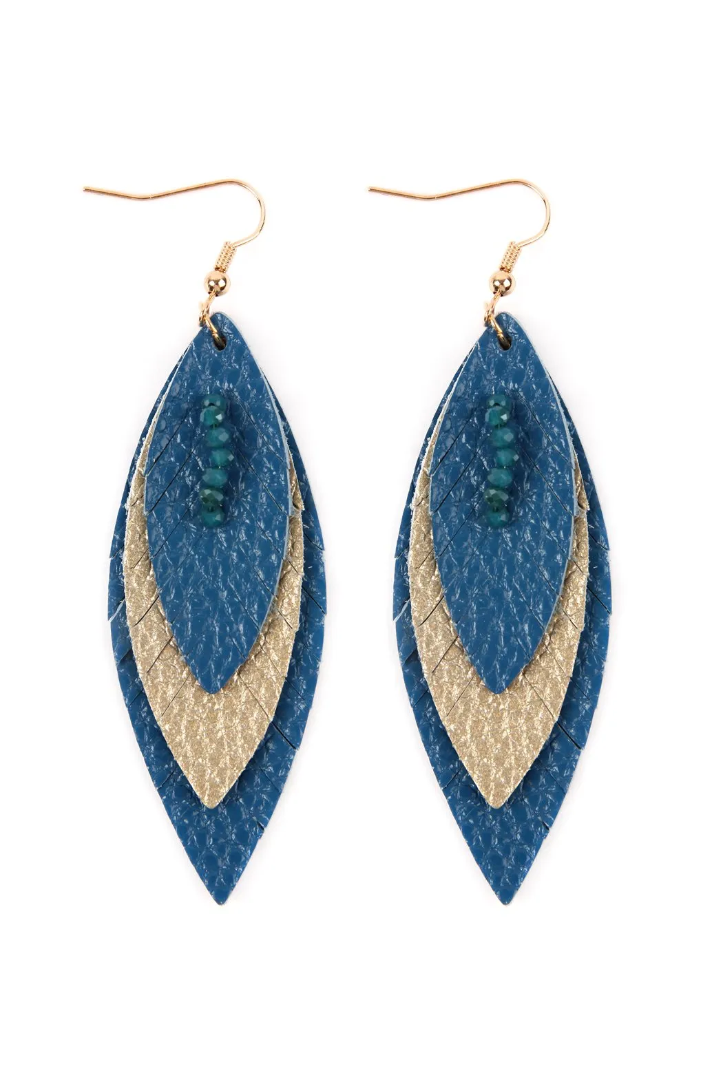 Hde2235 - Three Layer Fringe Leather Marquise Earrings