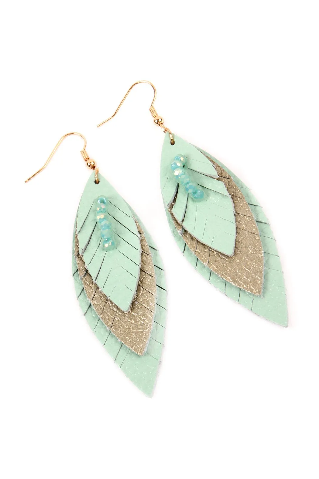 Hde2235 - Three Layer Fringe Leather Marquise Earrings