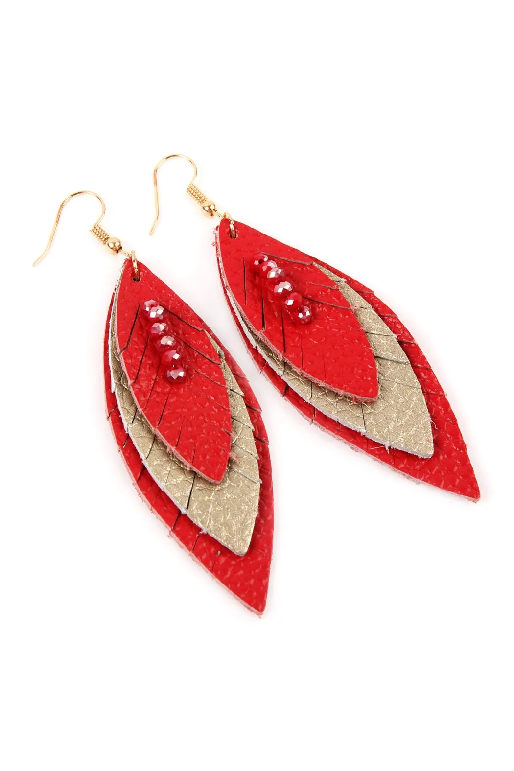Hde2235 - Three Layer Fringe Leather Marquise Earrings
