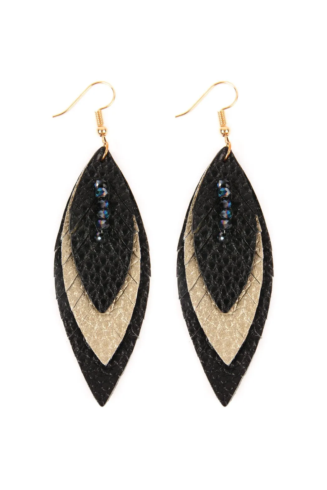Hde2235 - Three Layer Fringe Leather Marquise Earrings