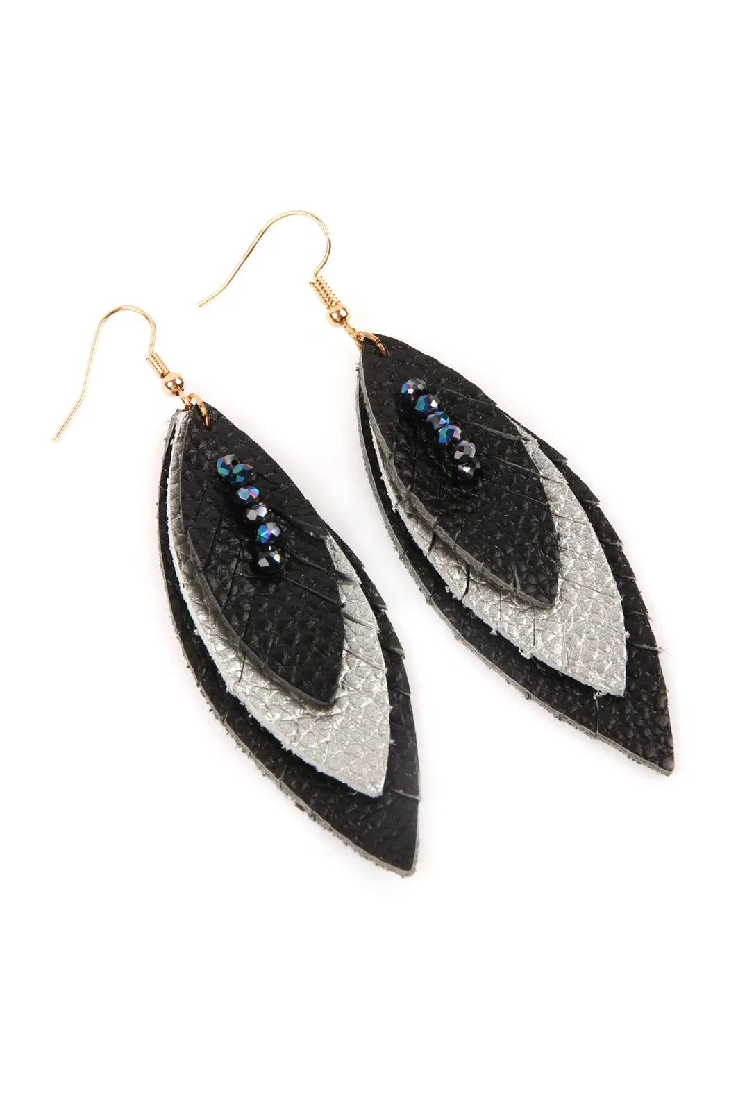 Hde2235 - Three Layer Fringe Leather Marquise Earrings