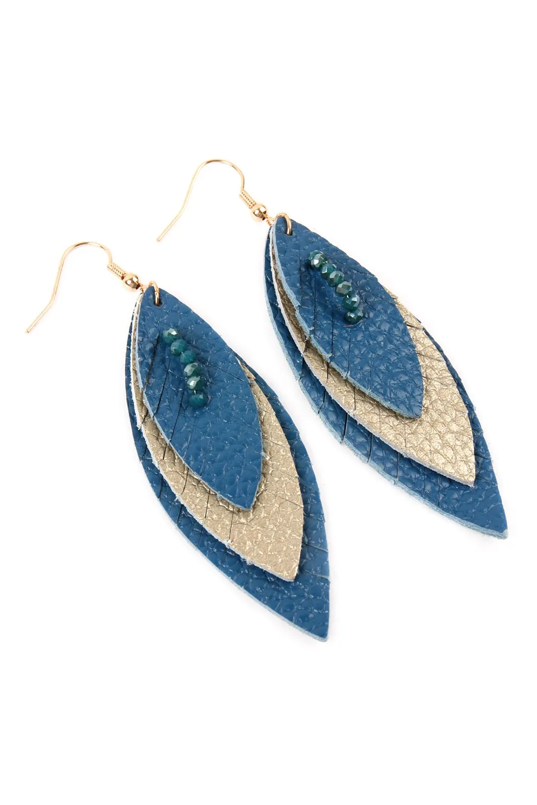 Hde2235 - Three Layer Fringe Leather Marquise Earrings