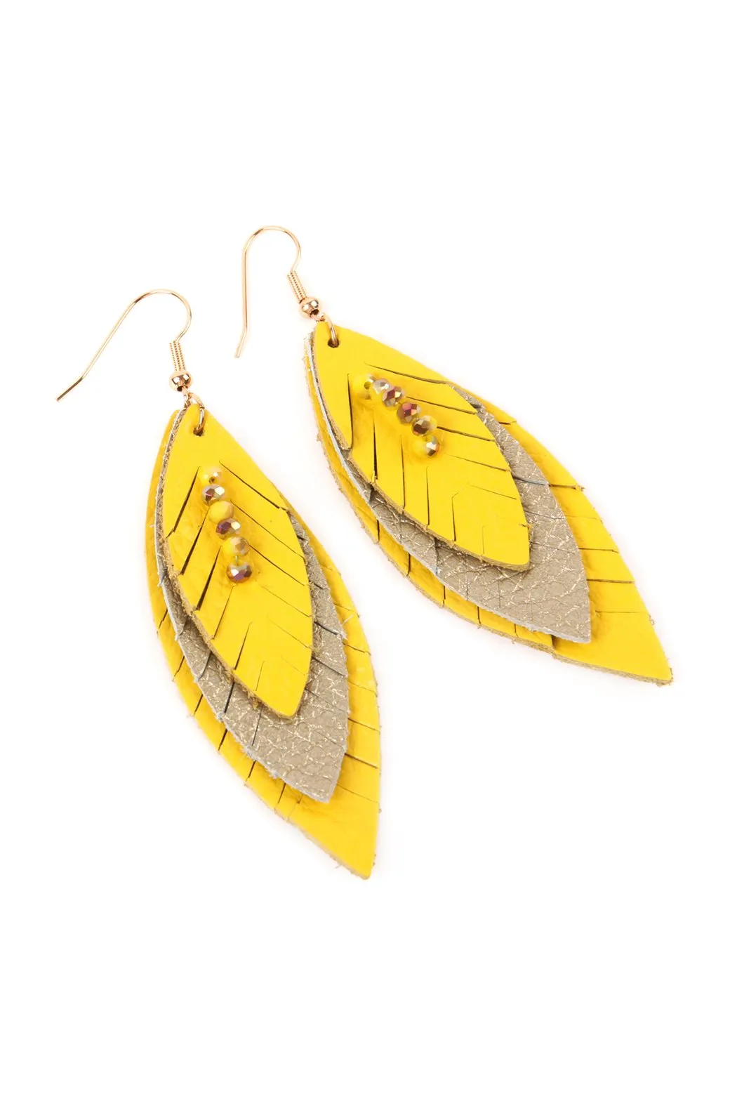 Hde2235 - Three Layer Fringe Leather Marquise Earrings