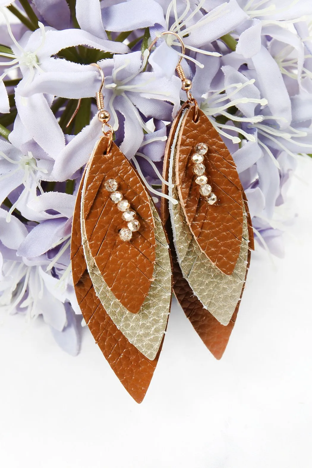 Hde2235 - Three Layer Fringe Leather Marquise Earrings
