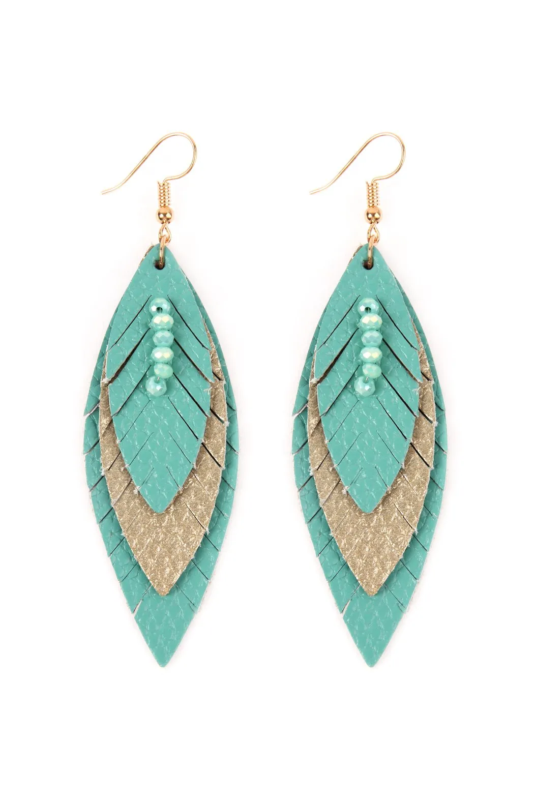 Hde2235 - Three Layer Fringe Leather Marquise Earrings