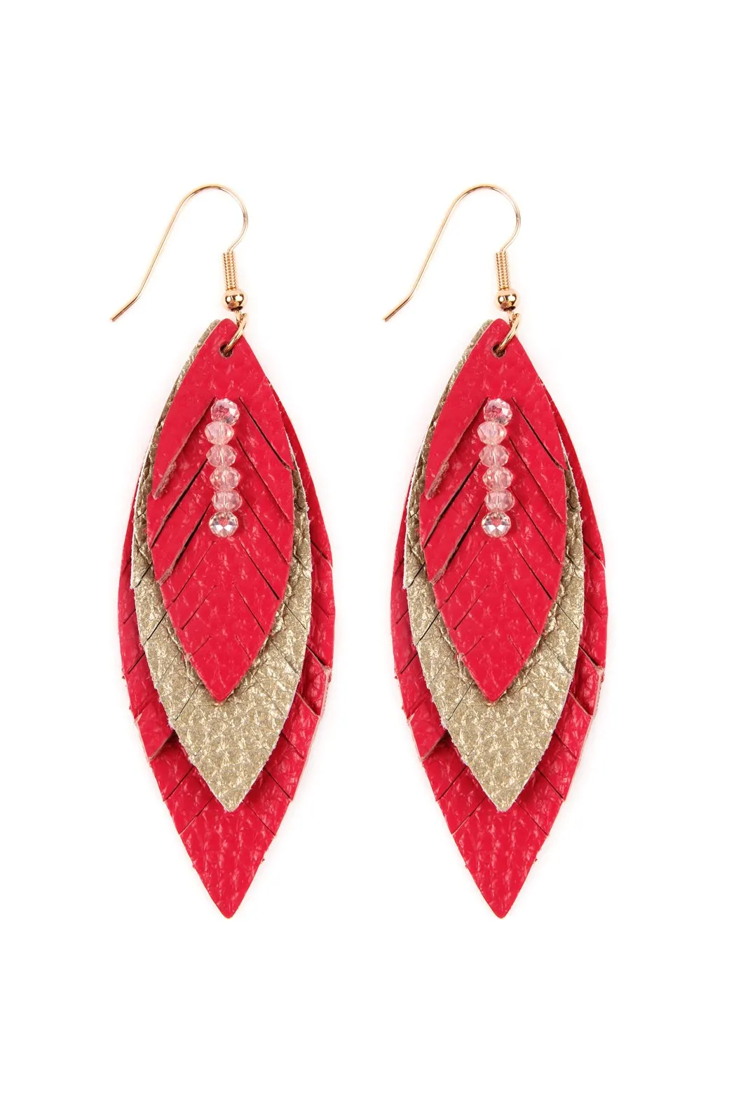 Hde2235 - Three Layer Fringe Leather Marquise Earrings