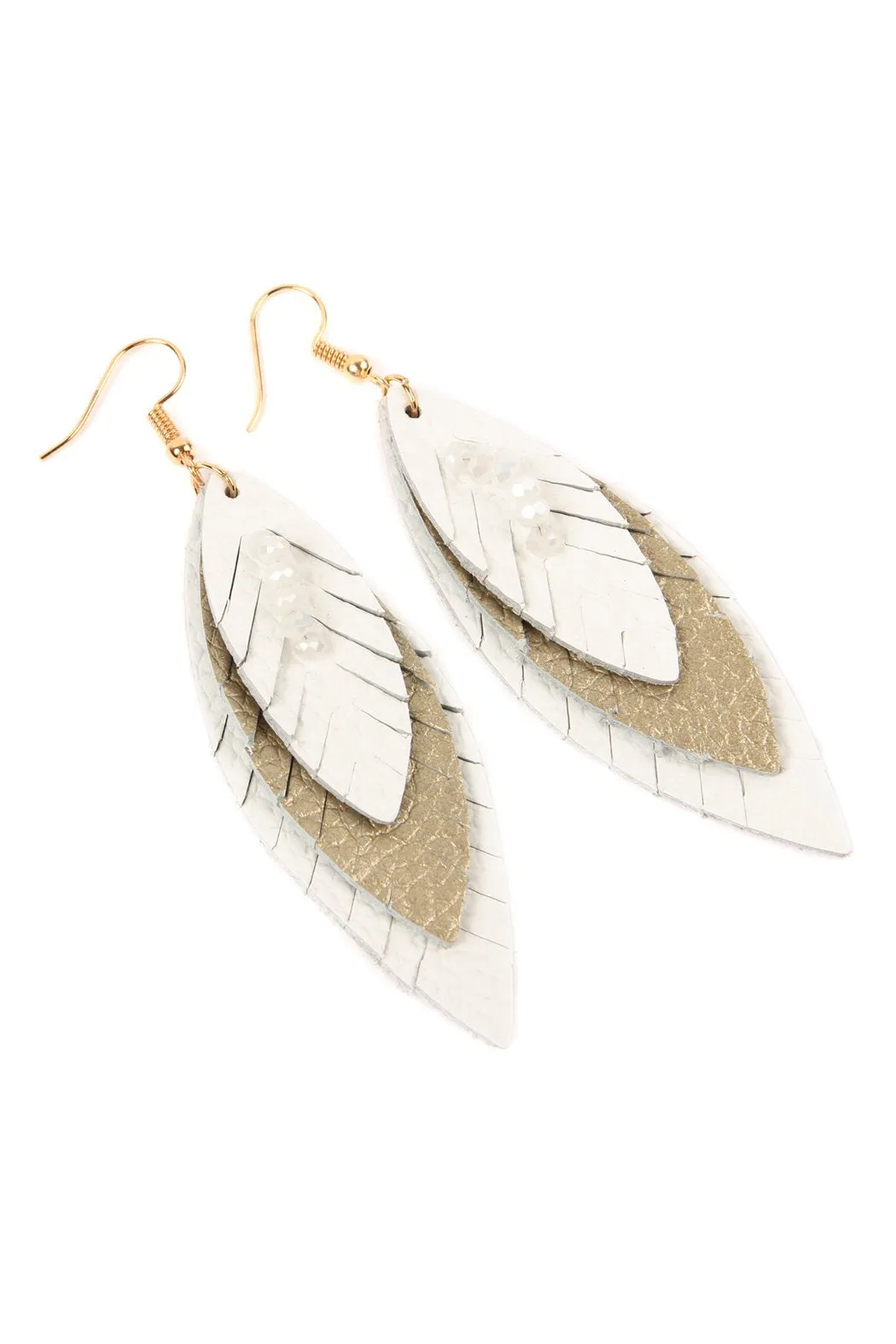 Hde2235 - Three Layer Fringe Leather Marquise Earrings
