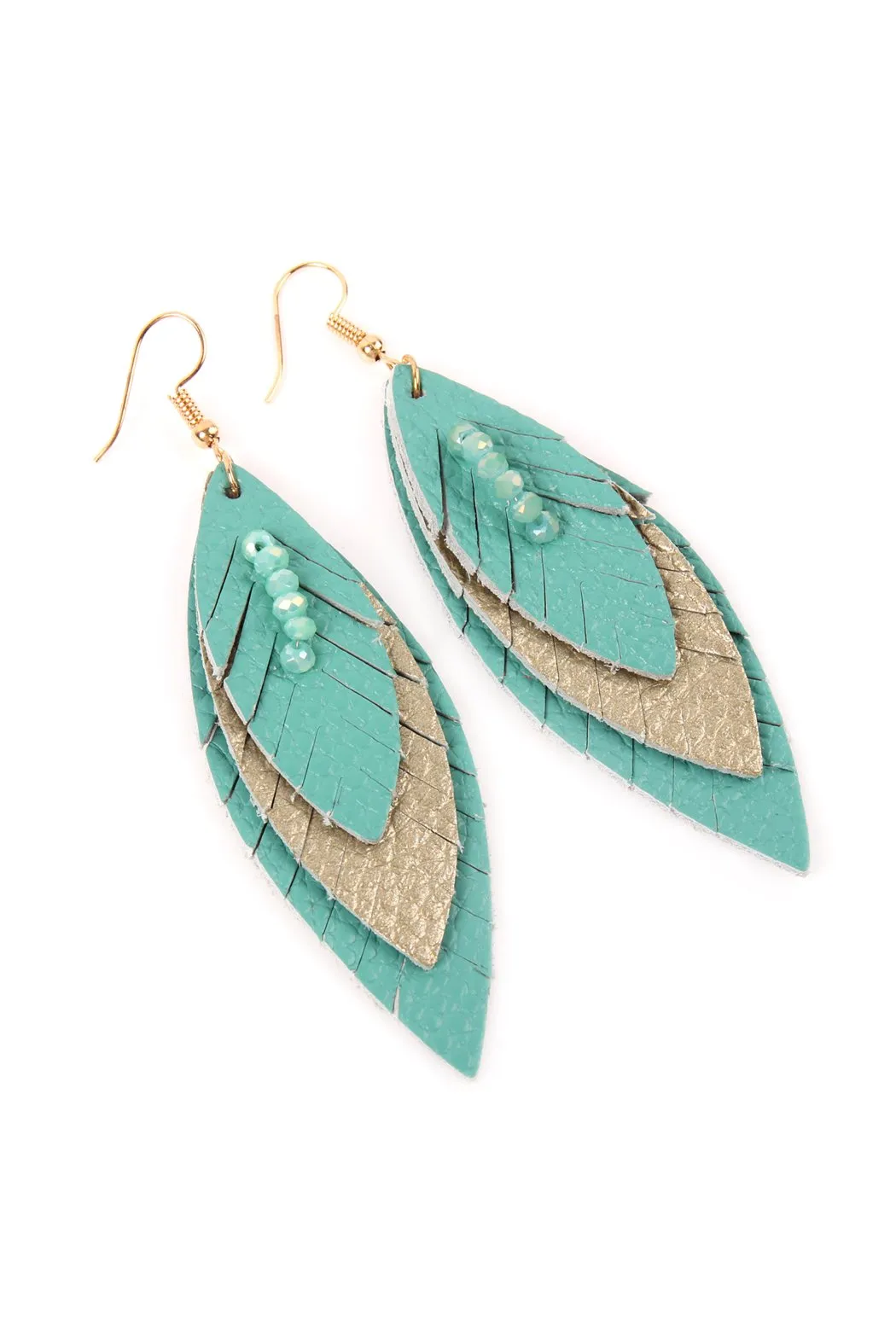 Hde2235 - Three Layer Fringe Leather Marquise Earrings