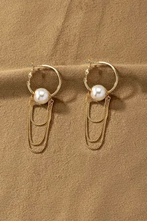 Hoop w/Pearl & Mini Curb Chain Drop Earrings