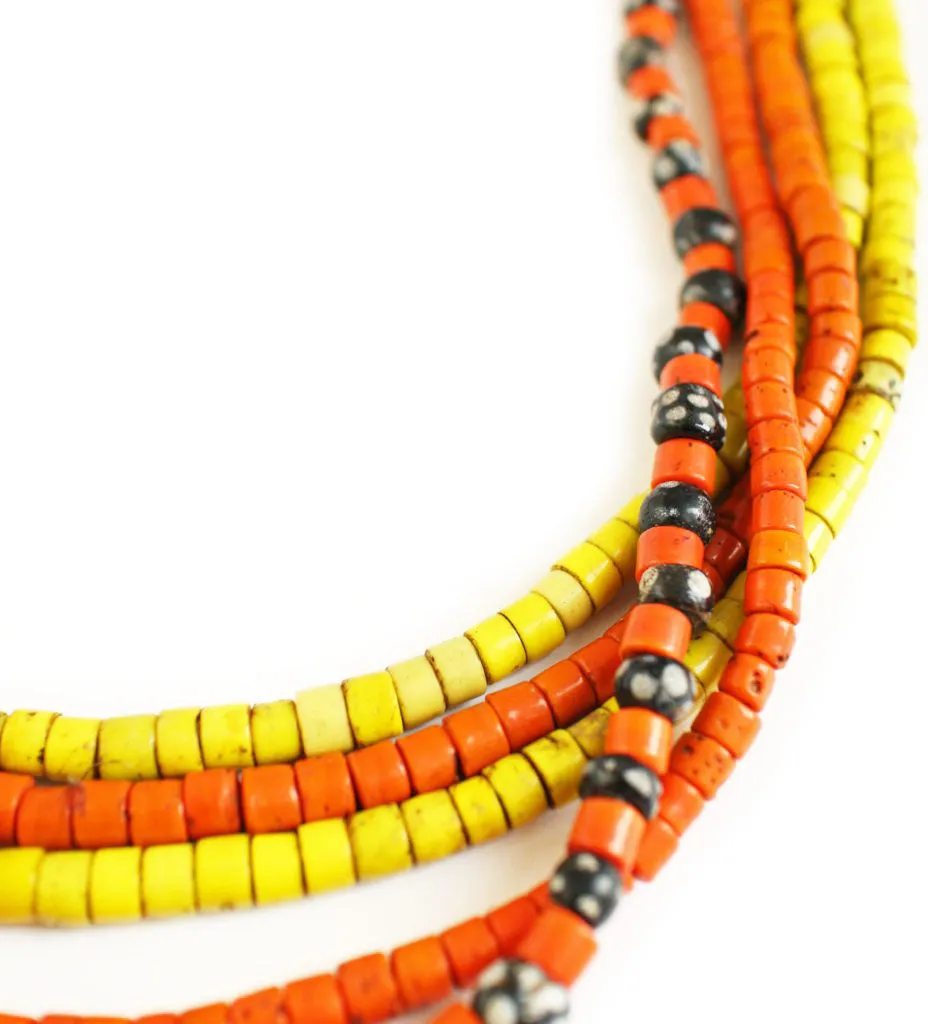 Large Orange Tile Bead with Two Yellow Strands