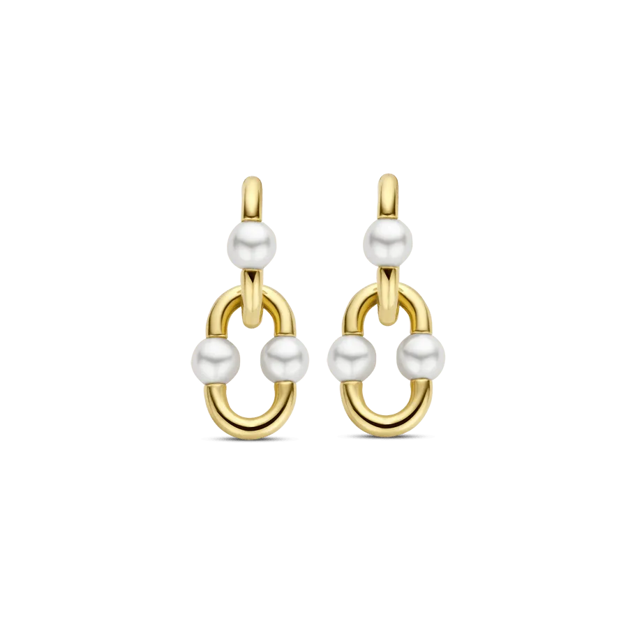 Milano Pearl Link Drop Earrings - Gold - 7916YP