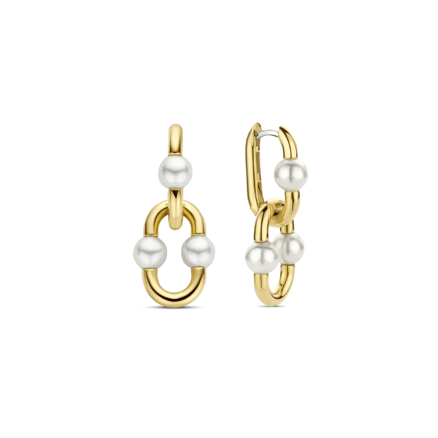 Milano Pearl Link Drop Earrings - Gold - 7916YP