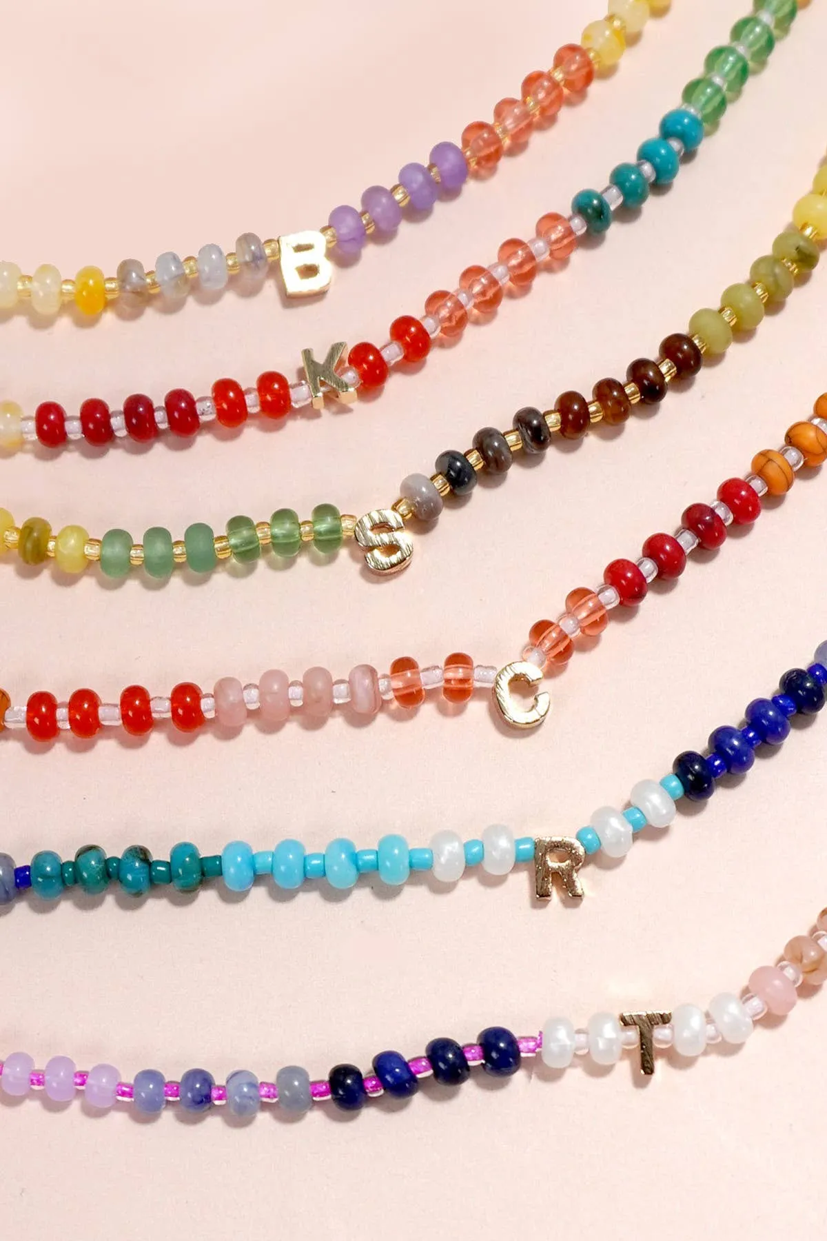 Mini Initial Multi Color Beaded Necklace