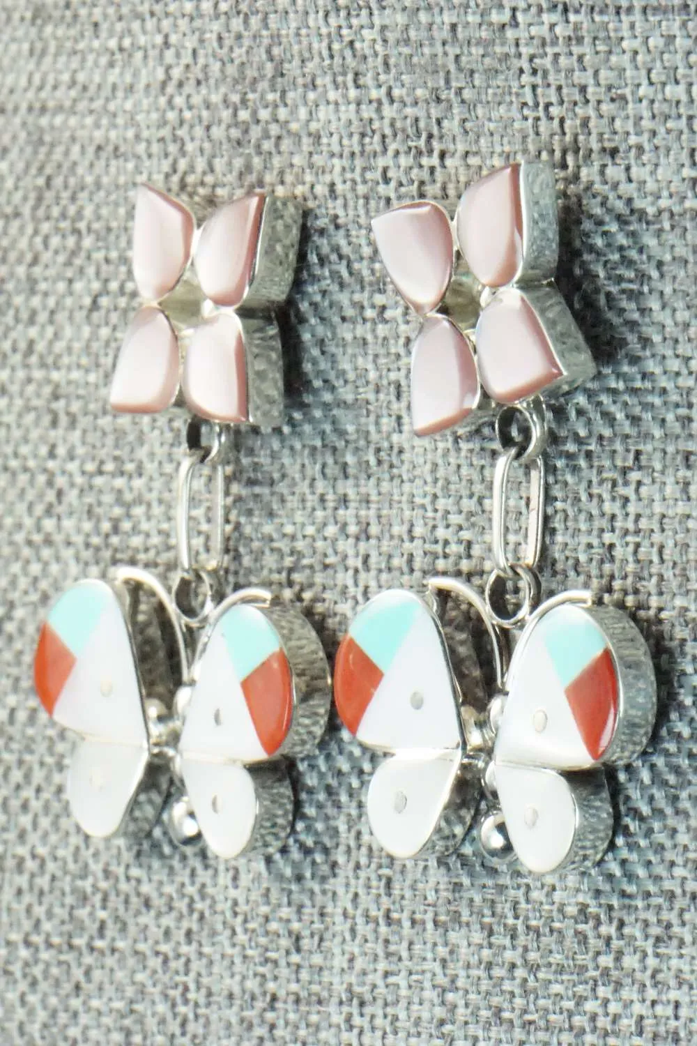 Multi Stone Inlay & Sterling Silver Earrings - Leavus Ahiyite