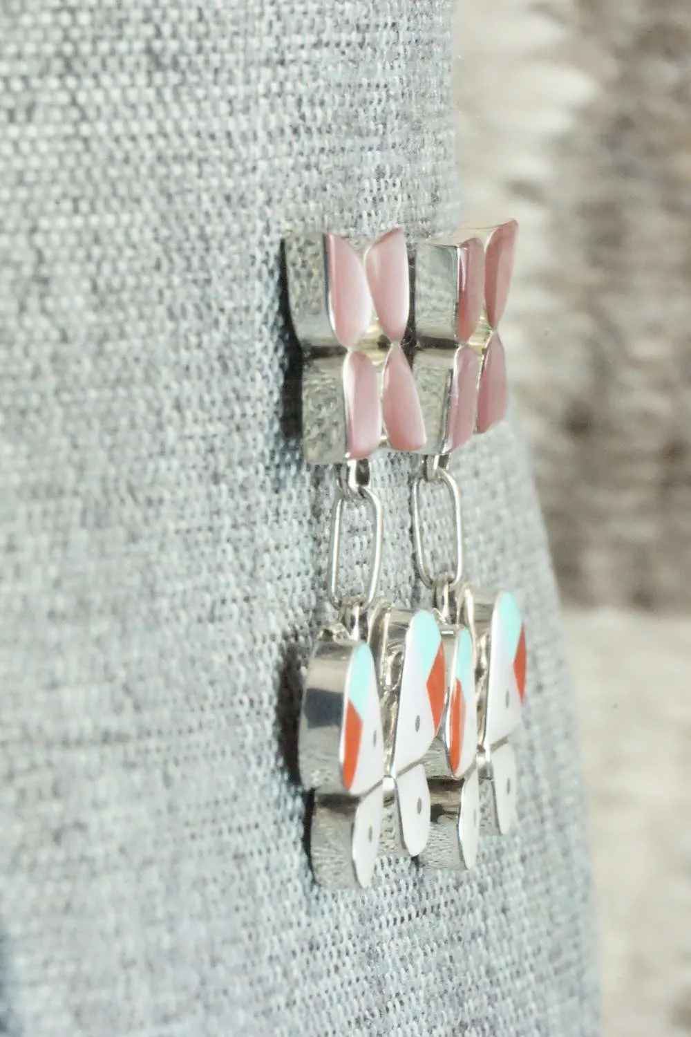 Multi Stone Inlay & Sterling Silver Earrings - Leavus Ahiyite