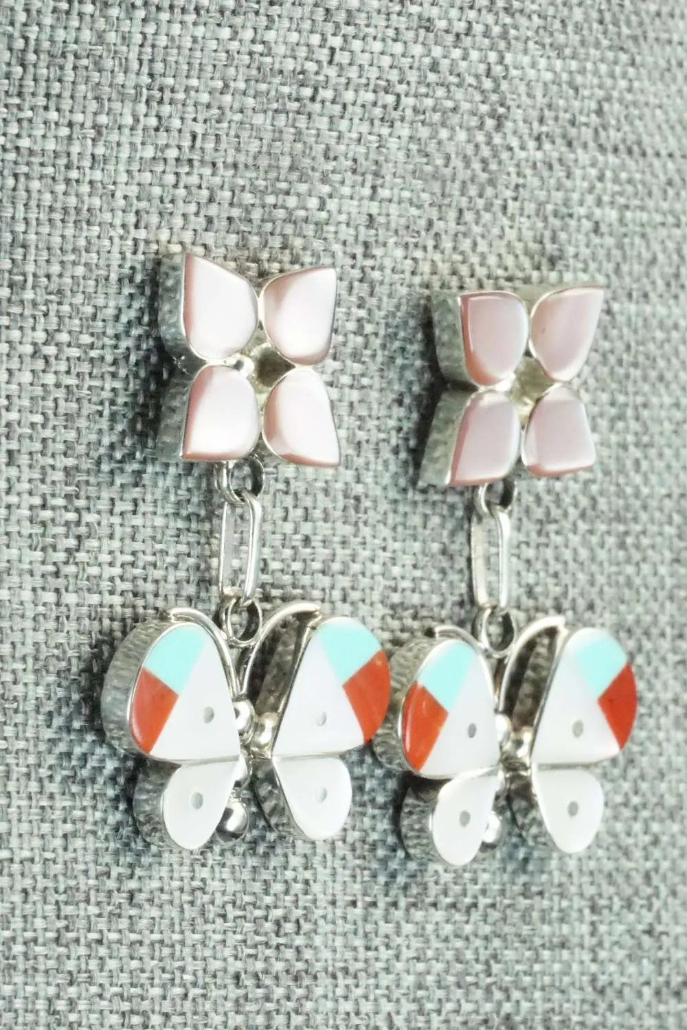 Multi Stone Inlay & Sterling Silver Earrings - Leavus Ahiyite