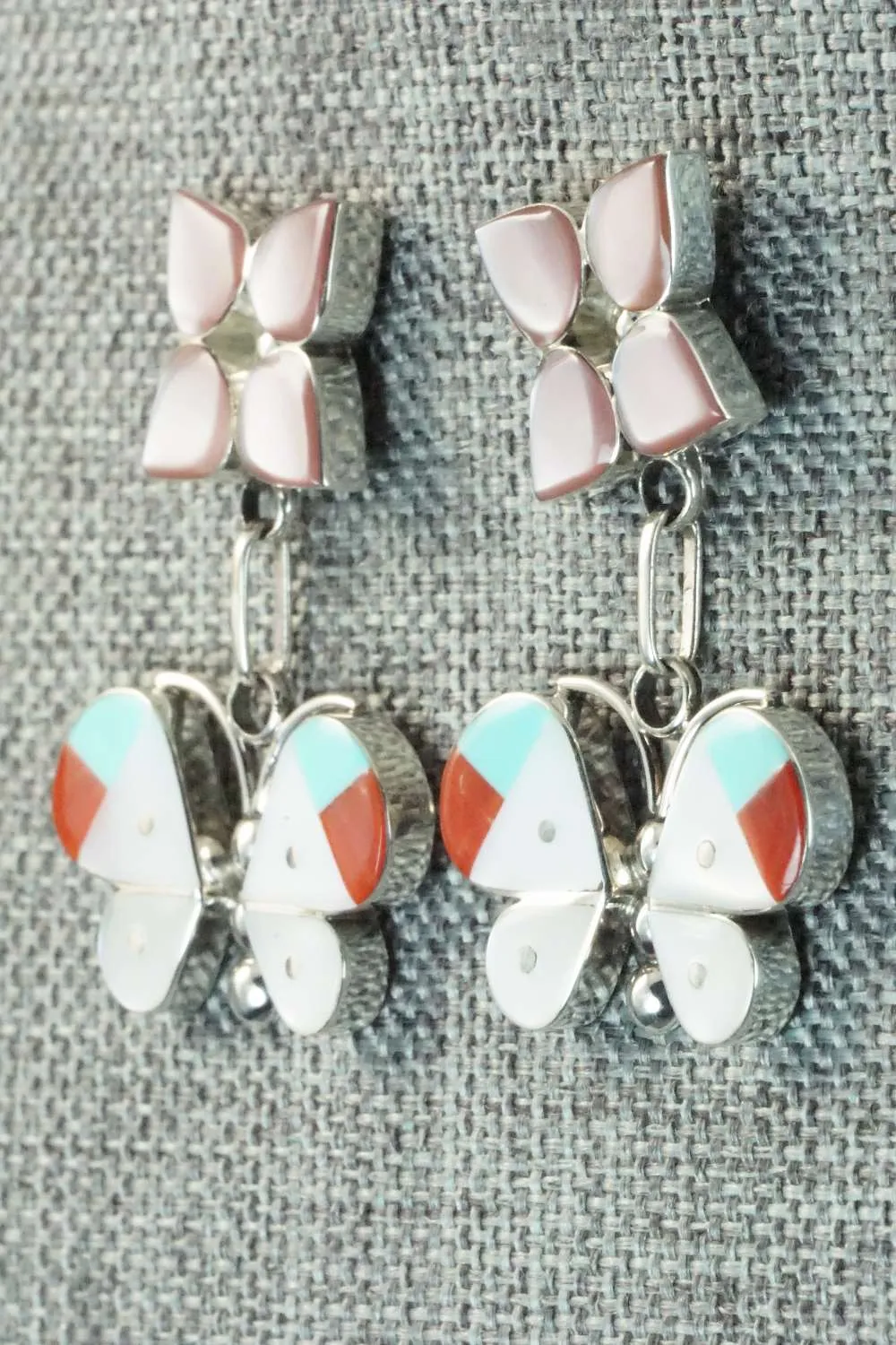 Multi Stone Inlay & Sterling Silver Earrings - Leavus Ahiyite