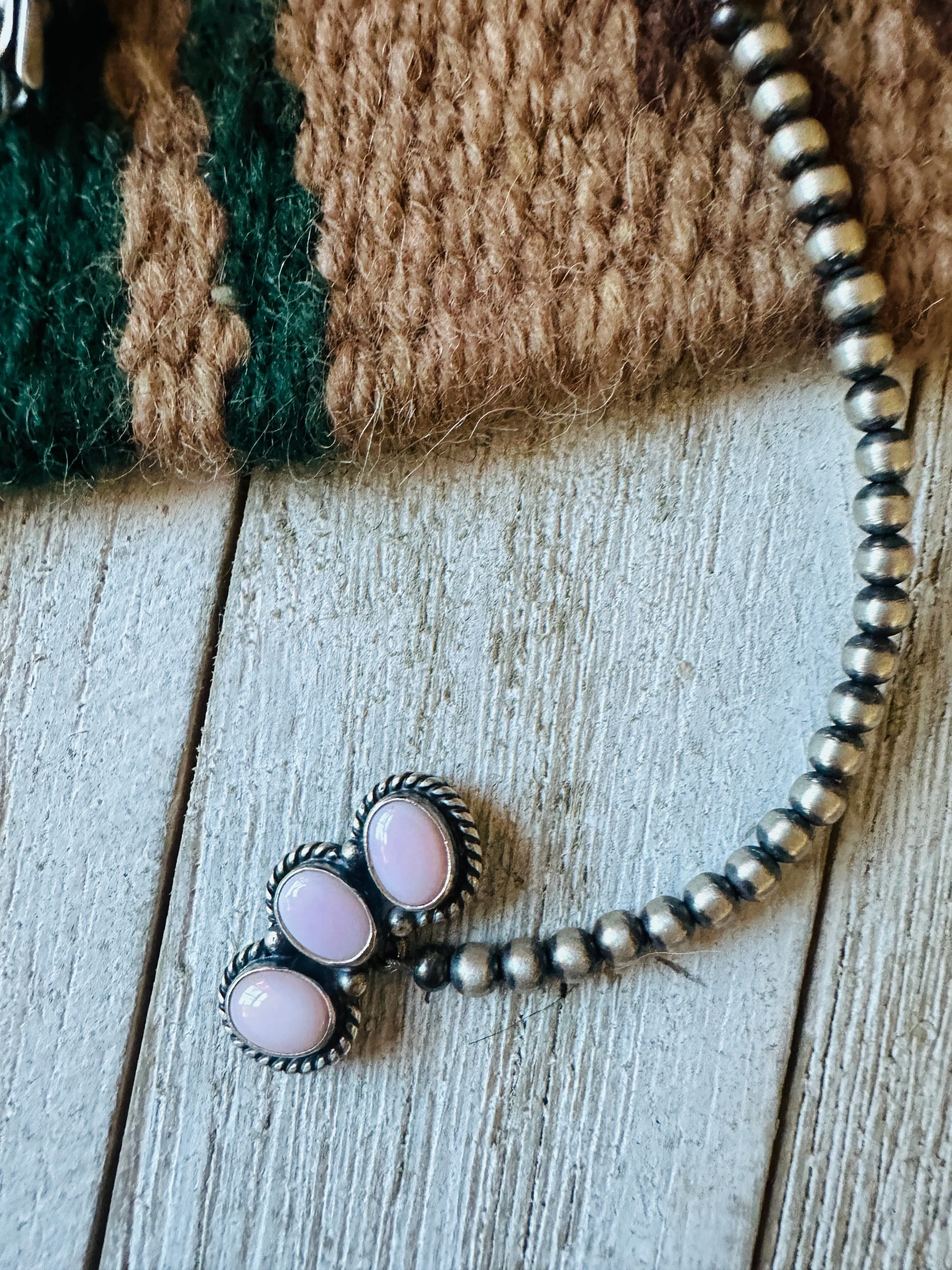 Navajo Queen Pink Conch & Sterling Silver Pearl Beaded Lariat Necklace