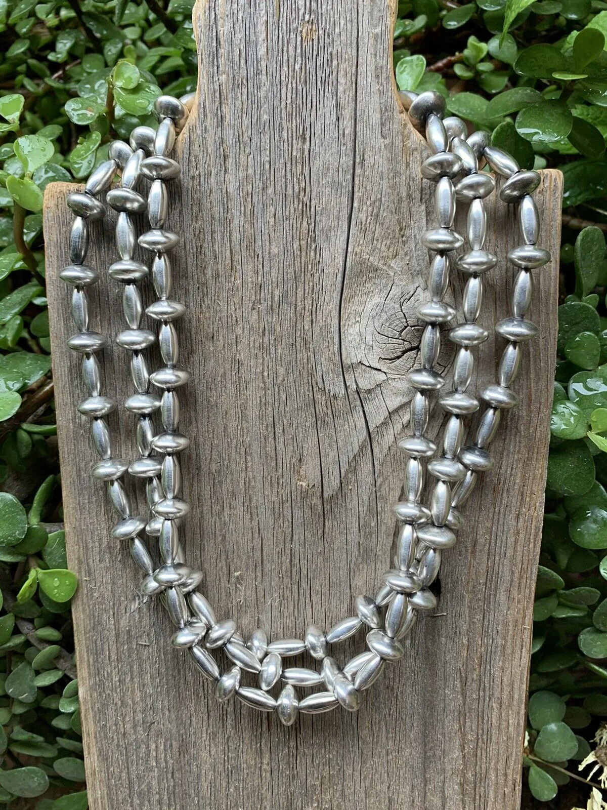 Navajo Sterling Silver Cone Beaded Necklace 16 inches