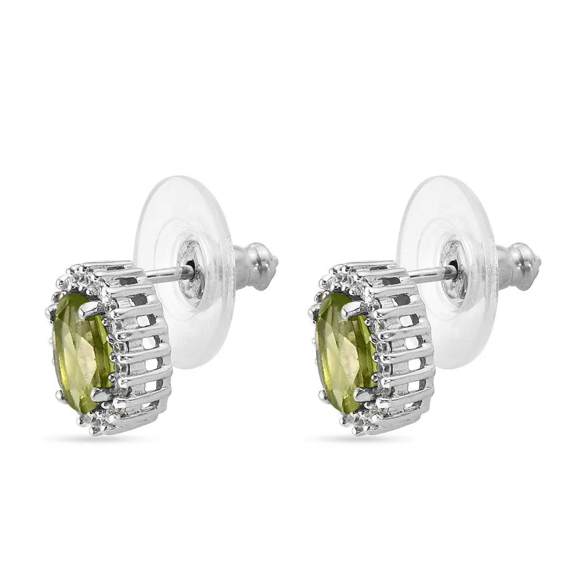 Peridot Studs, August birthstone earrings, 925 Silver Stud , Halo Stud Earring, Oval Studs, Halo Earrings , Halo Bridal Studs