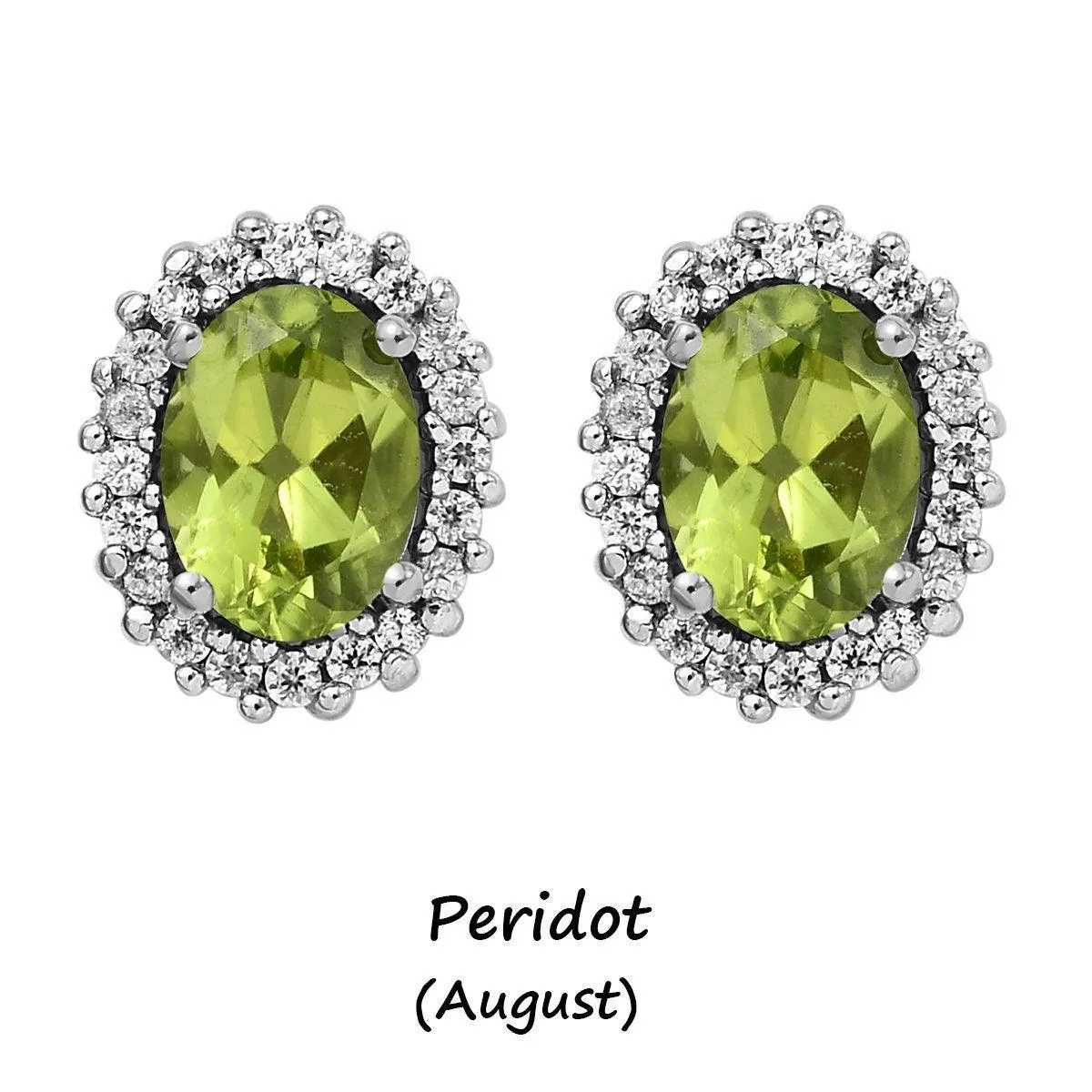 Peridot Studs, August birthstone earrings, 925 Silver Stud , Halo Stud Earring, Oval Studs, Halo Earrings , Halo Bridal Studs