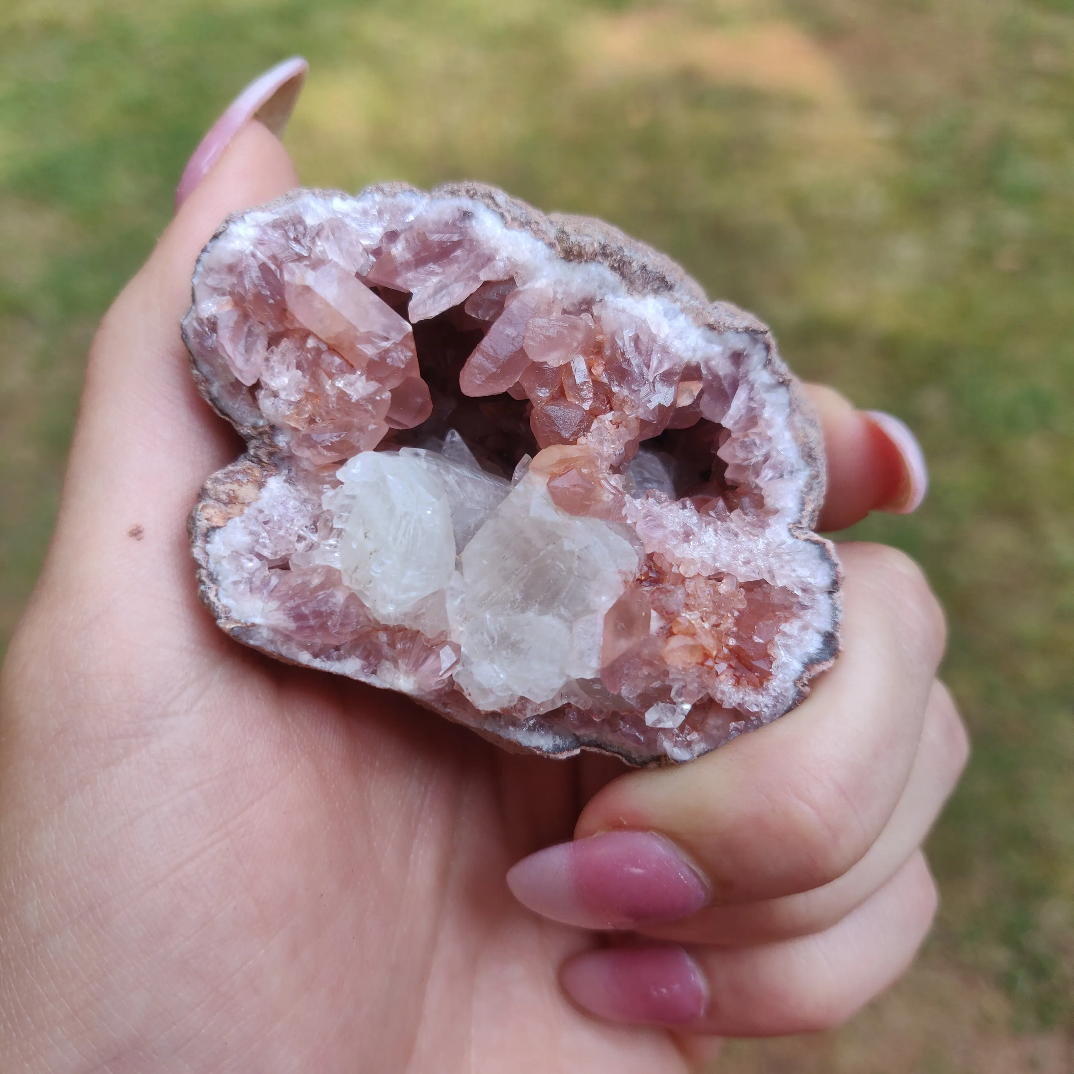 Pink Amethyst Geode with Fluorescent Calcite (#2F)