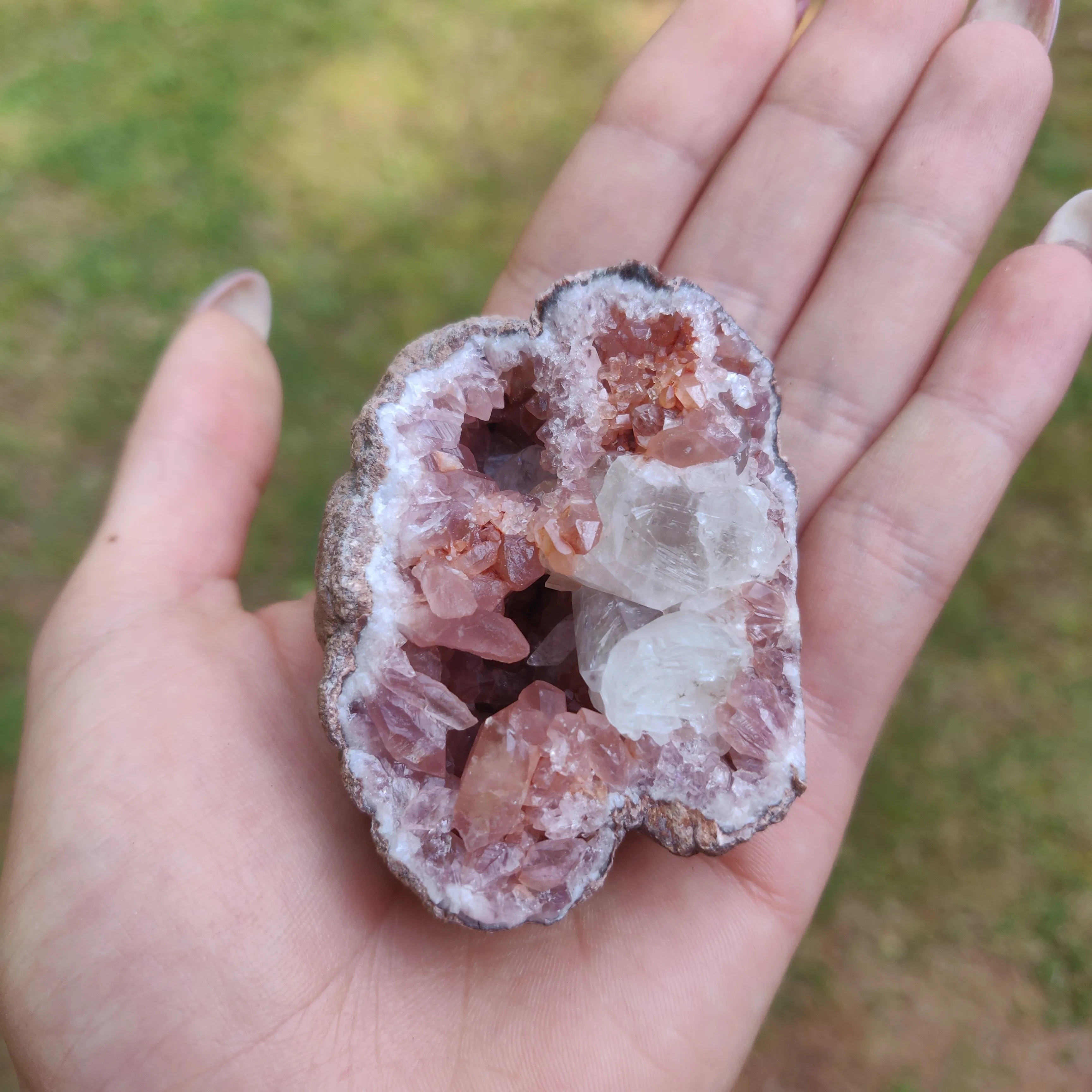 Pink Amethyst Geode with Fluorescent Calcite (#2F)