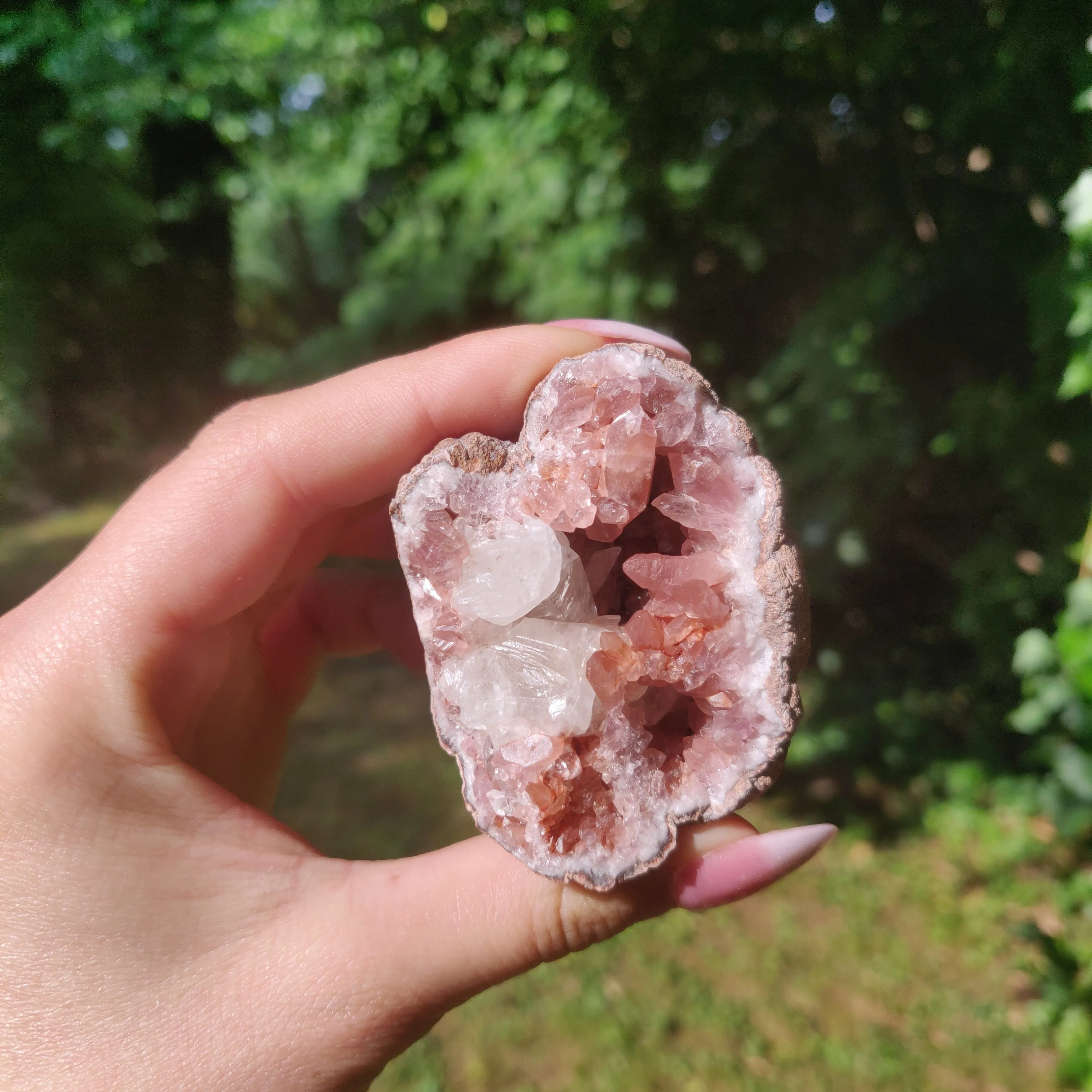 Pink Amethyst Geode with Fluorescent Calcite (#2F)