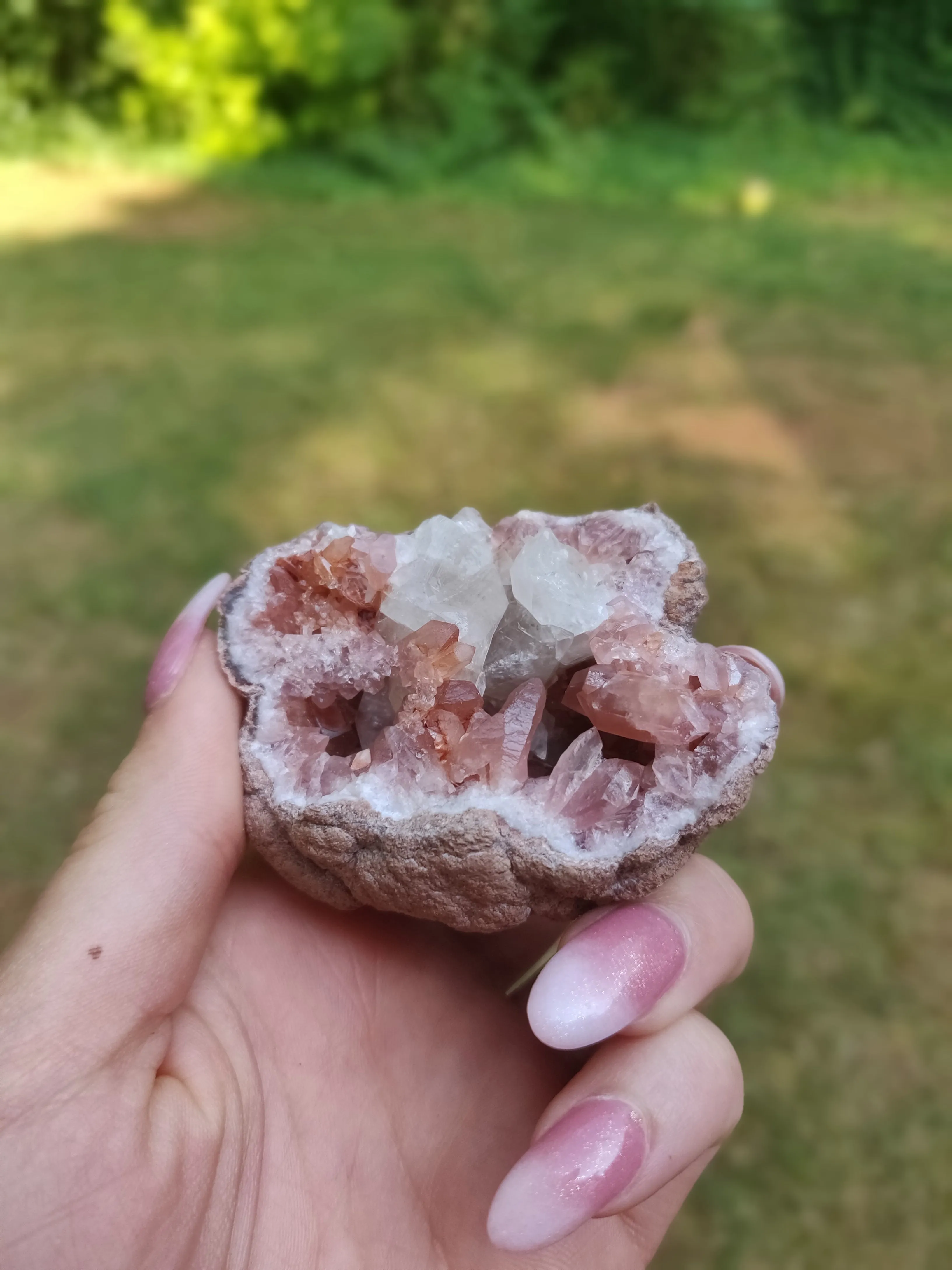 Pink Amethyst Geode with Fluorescent Calcite (#2F)