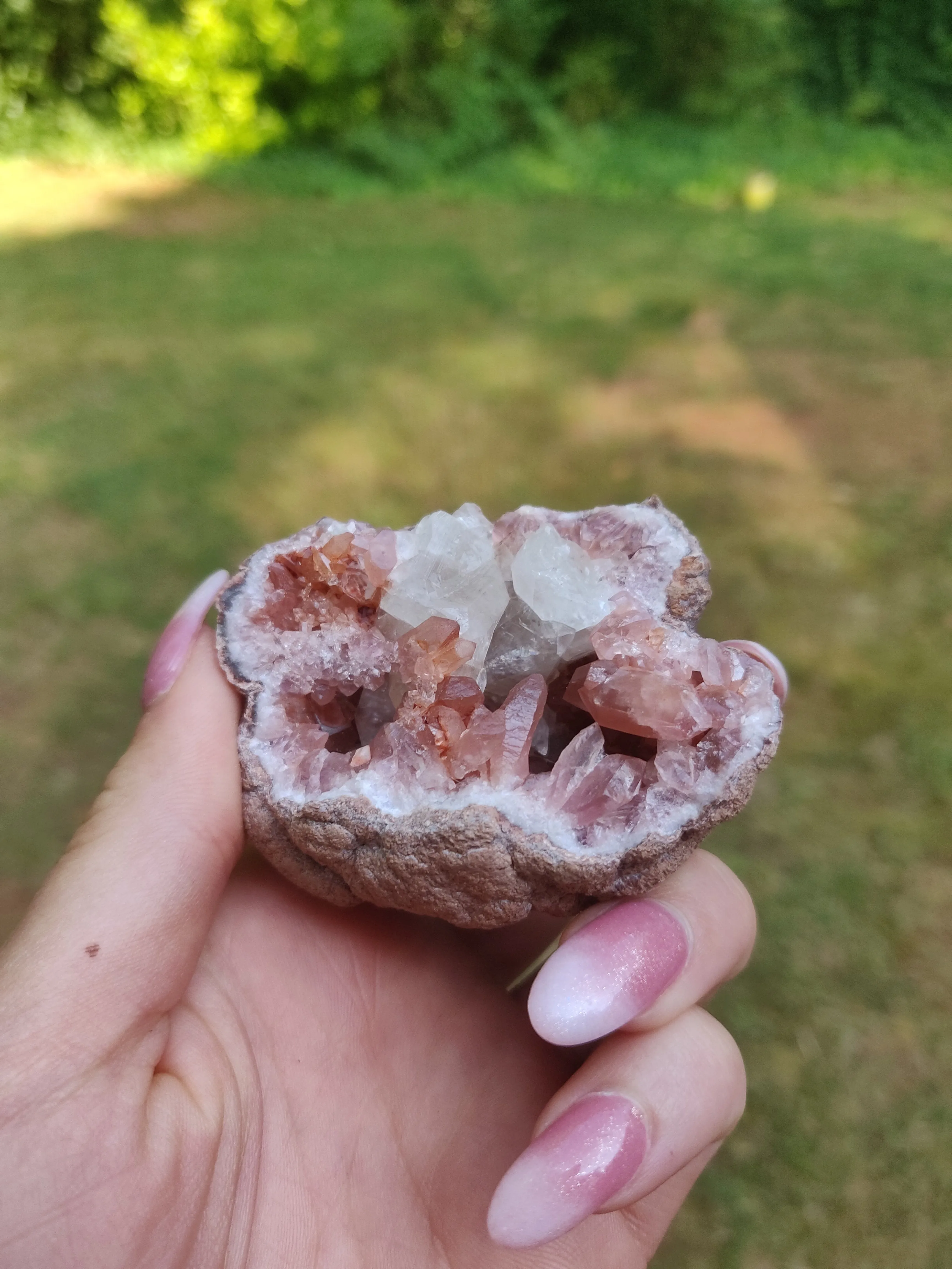 Pink Amethyst Geode with Fluorescent Calcite (#2F)