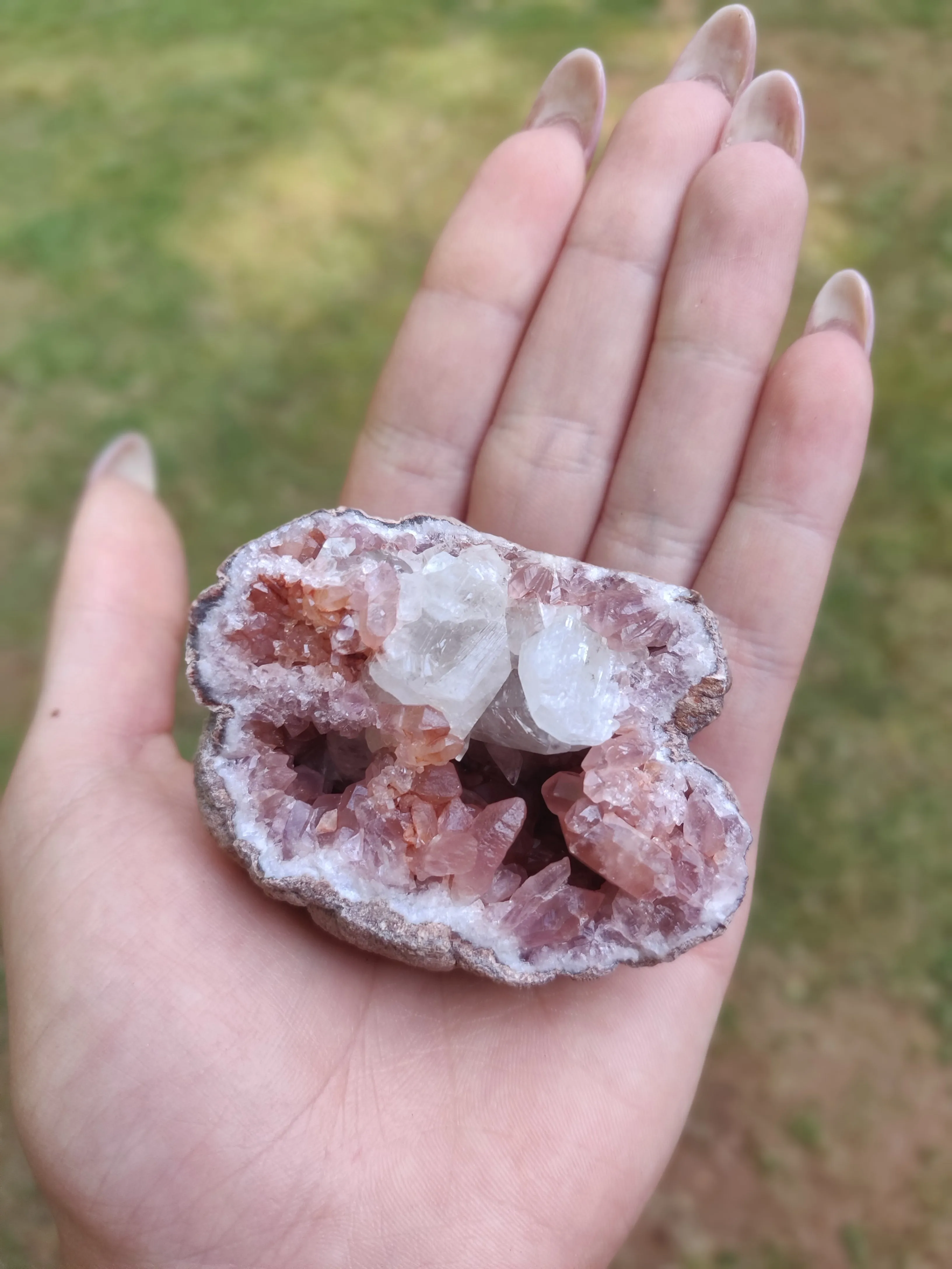 Pink Amethyst Geode with Fluorescent Calcite (#2F)