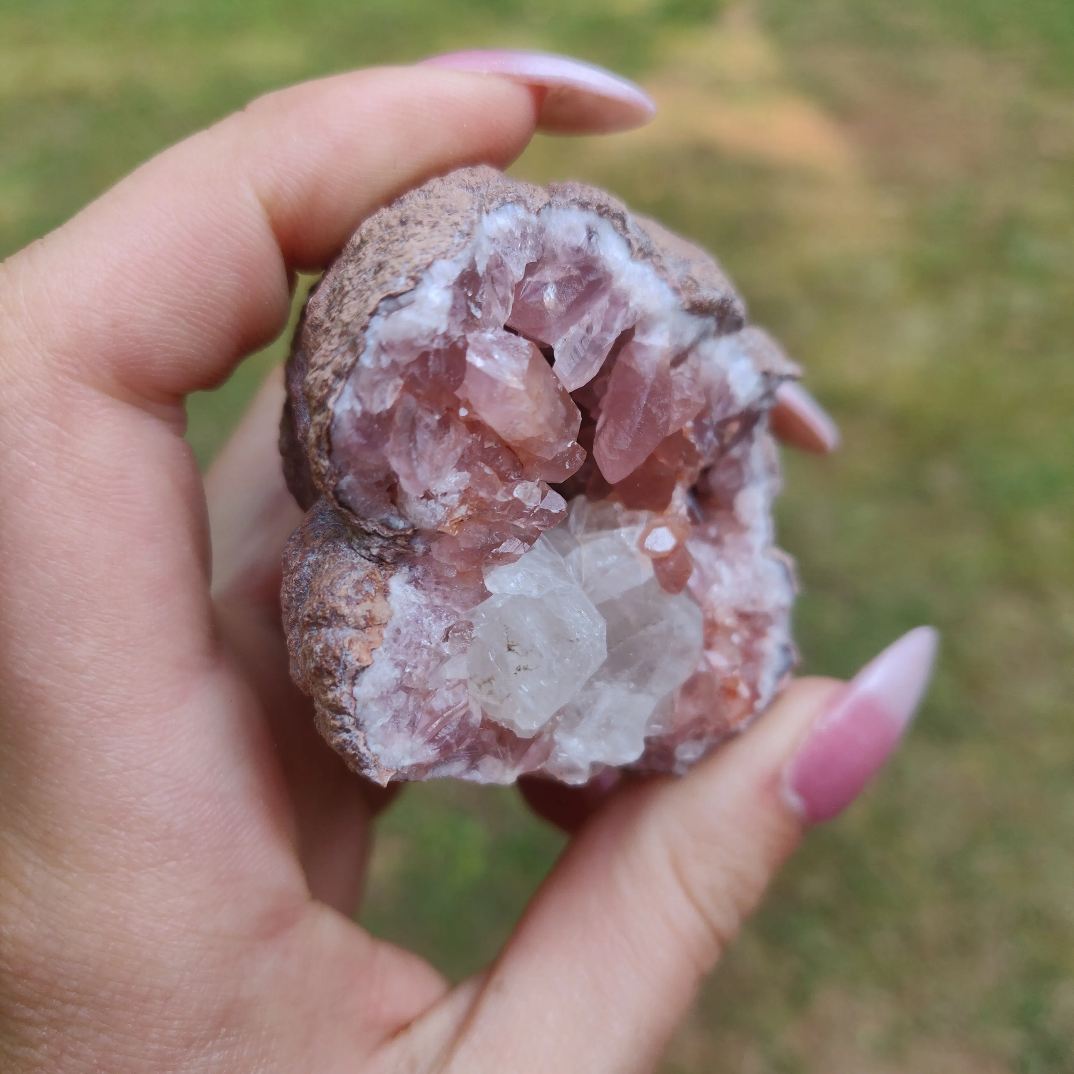 Pink Amethyst Geode with Fluorescent Calcite (#2F)