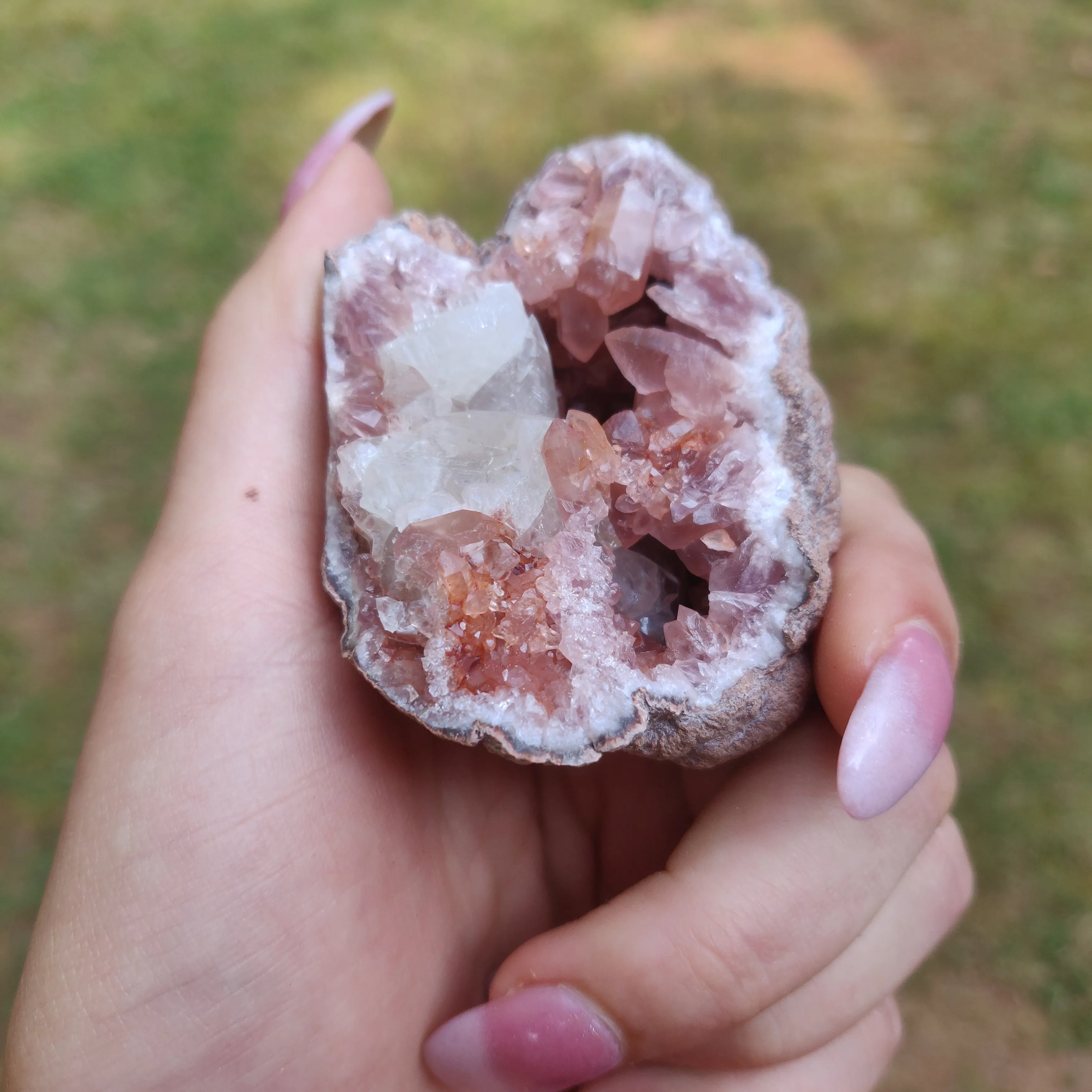 Pink Amethyst Geode with Fluorescent Calcite (#2F)