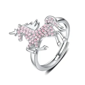 Pink Silver Unicorn Ring