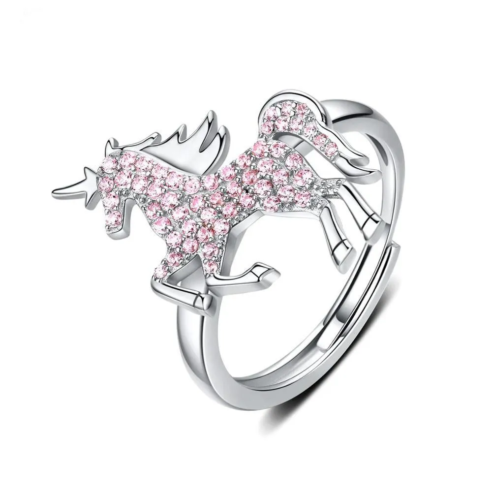 Pink Silver Unicorn Ring