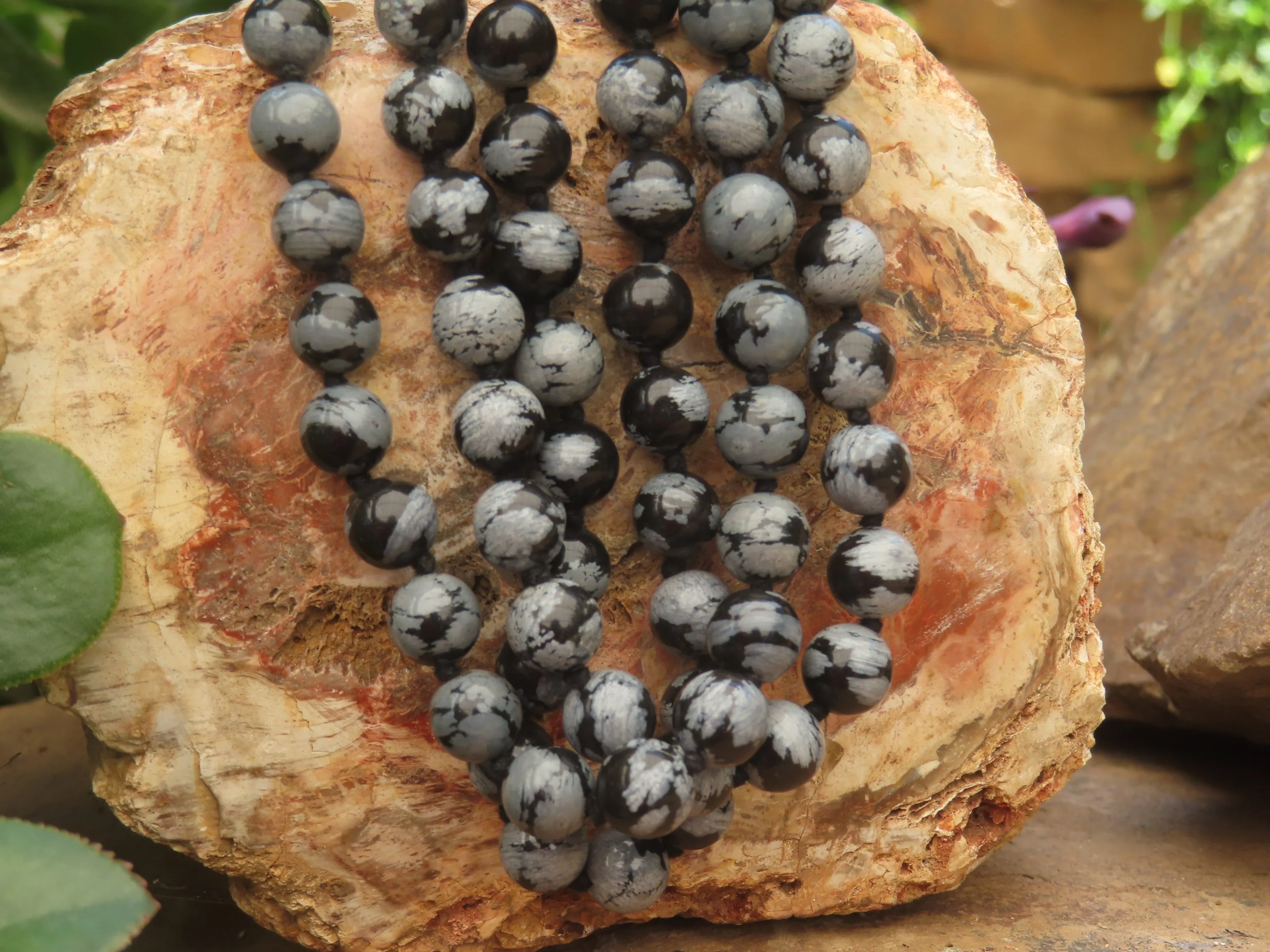 Polished Large Snowflake Obsidian Ball Shaped Beaded Necklace  - Sold per Item - From Mexico