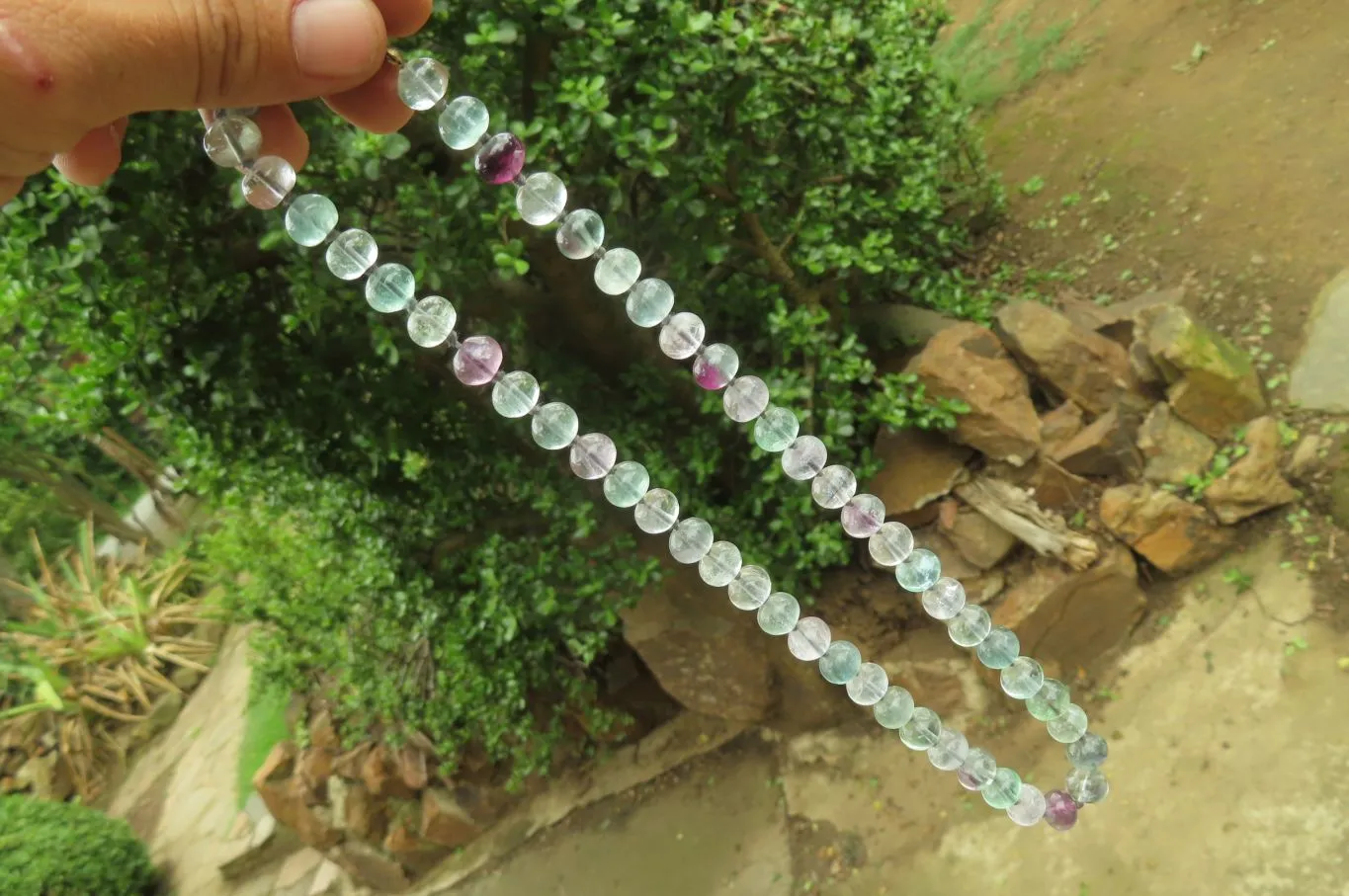 Polished Watermelon Fluorite Beaded Necklace - Sold Per Item - From Namibia